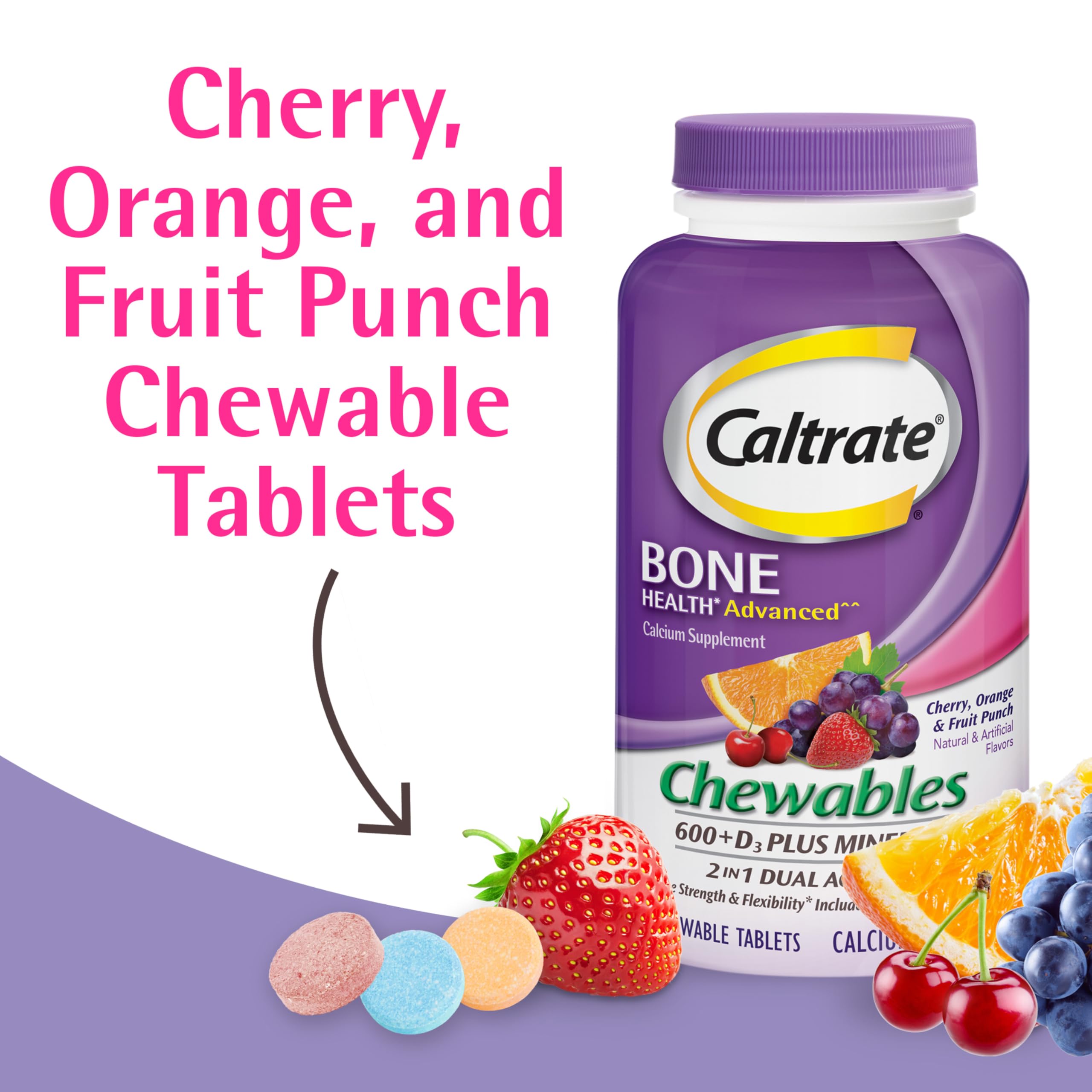 Caltrate Chewables 600 +D3 Plus Minerals Calcium and Vitamin D, Sugar Free, Cherry, Orange and Fruit Punch, 155 count Caltrate buy supplements canada