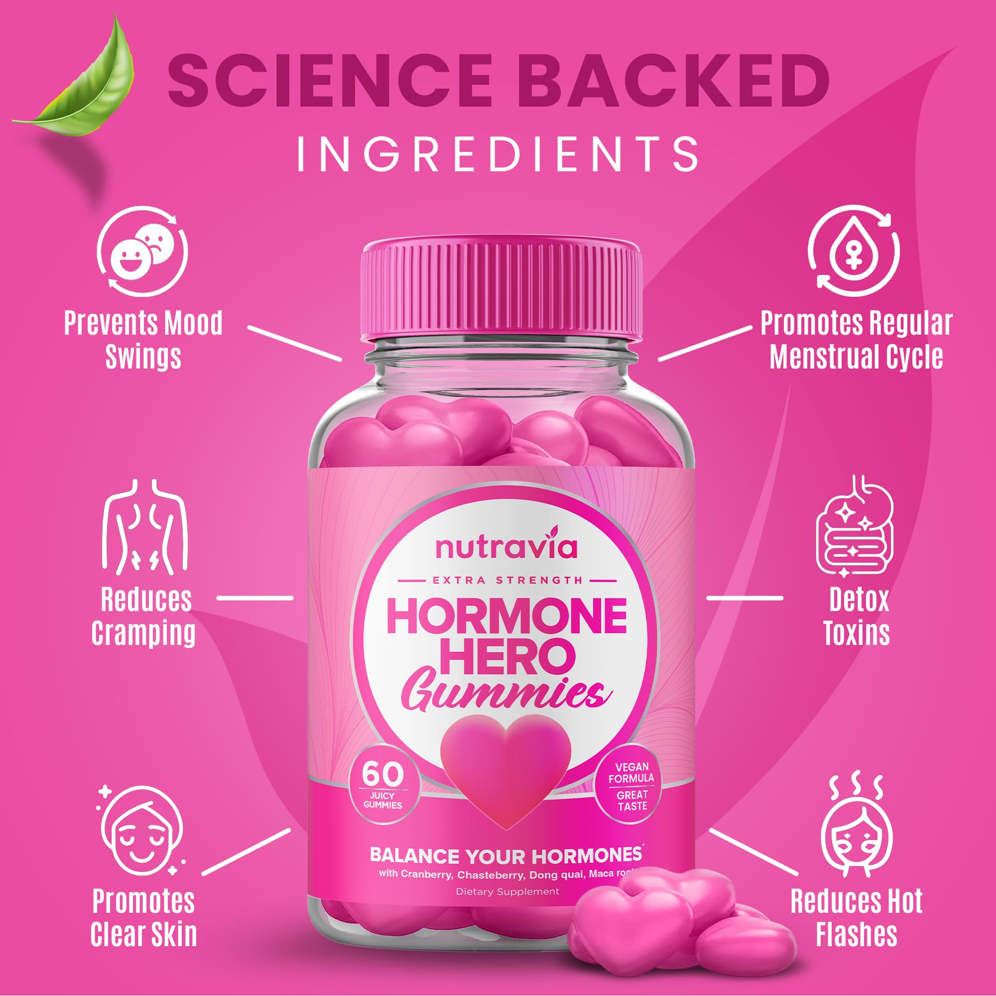 Hormone Balance For Women Gummies + PMS Relief Supplement - Supports Mood Swings, Clear Skin, Reduced Cramps and Bloating - Hormonal PMS Gummies PCOS Vitamin with Cranberry, Dong Quai (60 Gummies) Nutravia buy supplements canada
