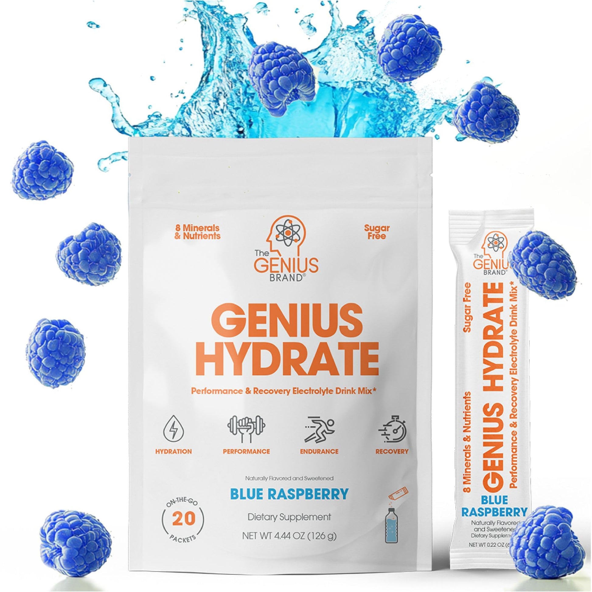 The Genius Brand - Genius Hydrate Stick Pack Powder Drink Mix – Blue Raspberry Flavor, Natural Electrolyte Booster with Coconut Water & Potassium for Ultimate Hydration - 20 Packets The Genius Brand buy supplements canada