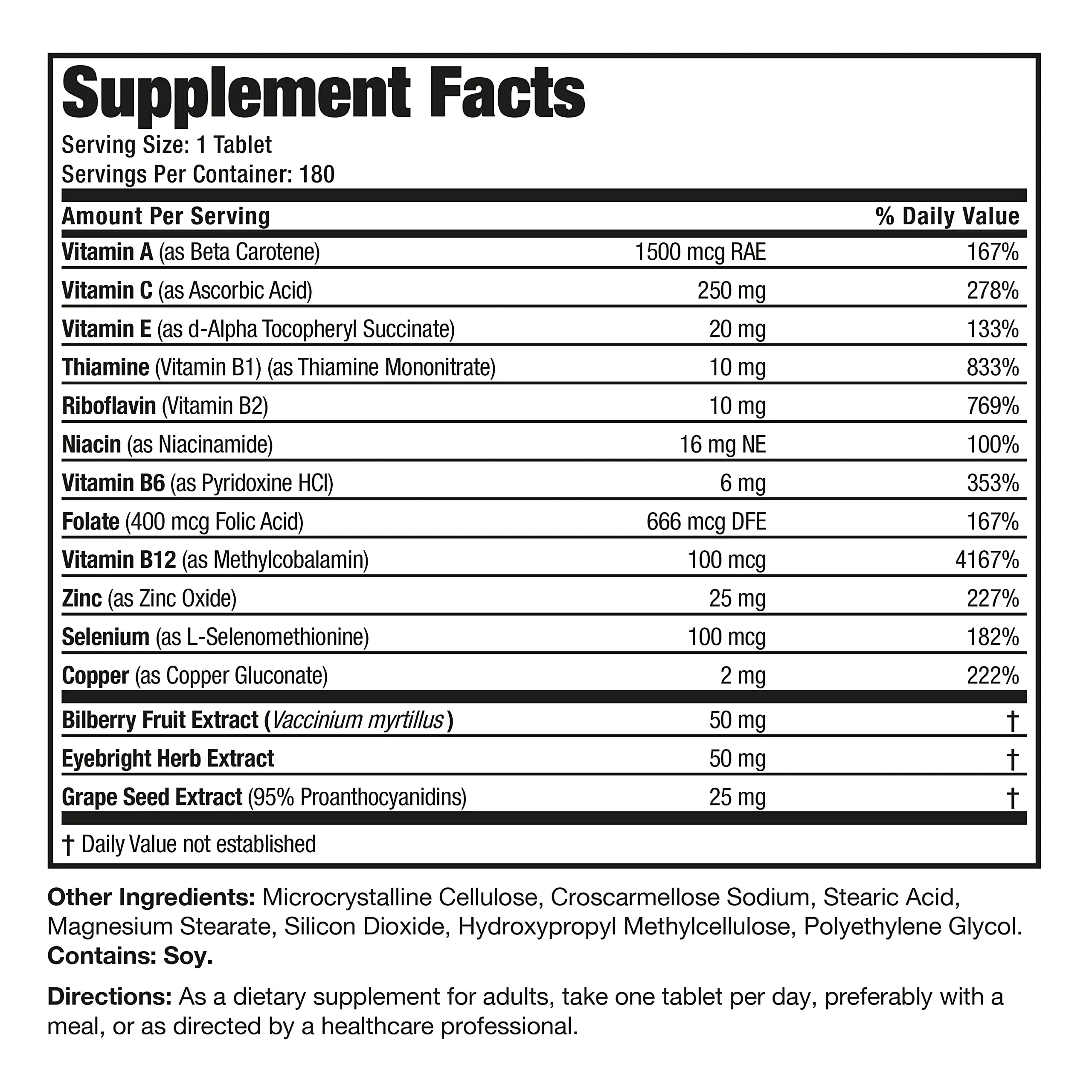 Bronson ONE Daily Vision Complete Eye Health Support Multivitamin Multimineral Supplement Formula, 180 Tablets Bronson buy supplements canada