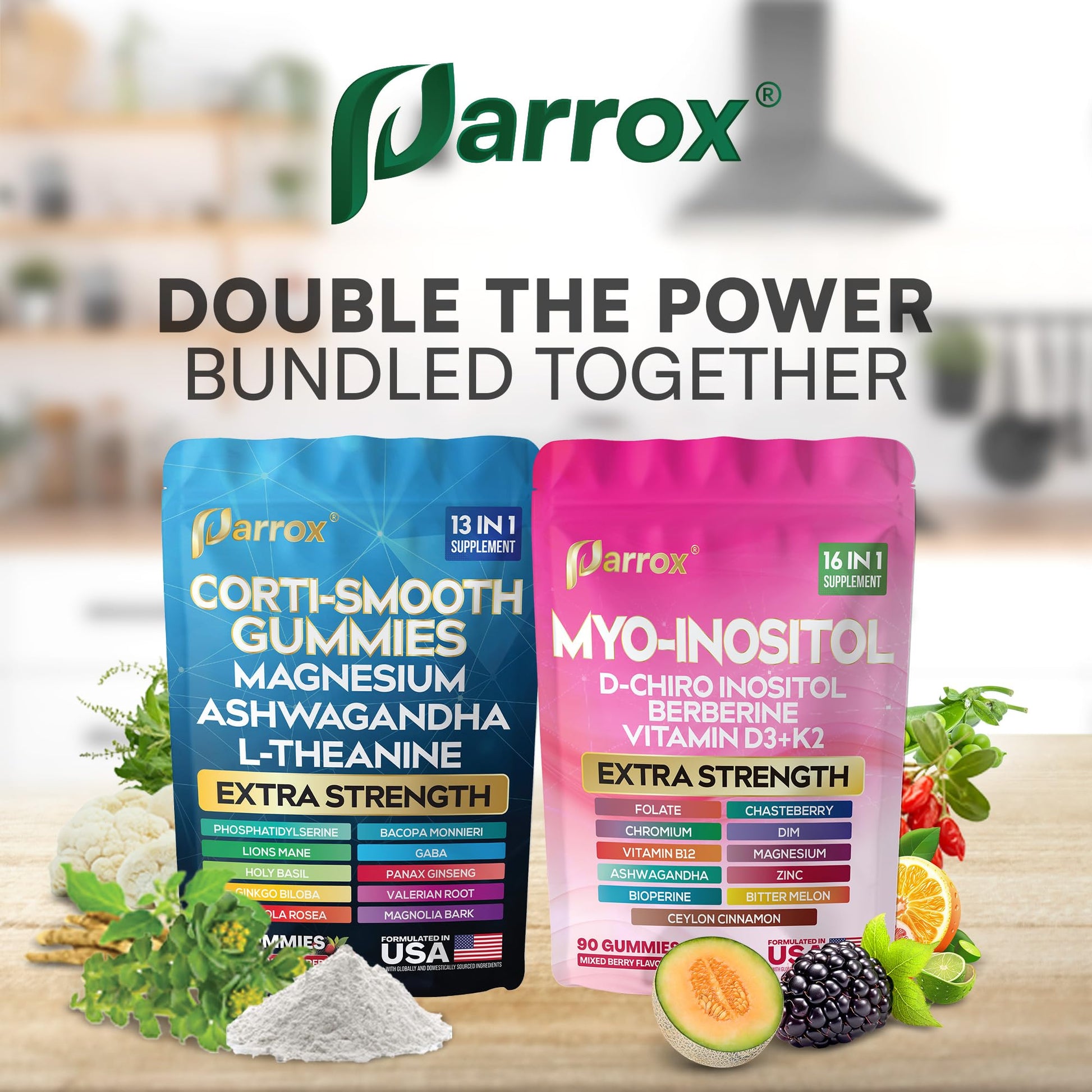 Soothe & Smooth Bundle Gummies - Cortisol & Myo-Inositol Supplement with D-Chiro Inositol, Berberine, Magenesium, Ashwagandha, L-Theanine, Vitamins D3+K2 & B12, Folate, Zinc Lion's Mane (150 Gummies) Parrox buy supplements canada