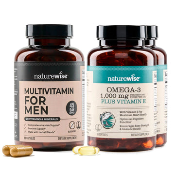 NatureWise [1] Multivitamin for Men - Non-GMO - 90 Capsules[45-Day Supply] + (Pack of 2) Omega 3 Fish Oil 1000mg + Vitamin E - Wild-Caught - 60 Softgels[30-Day Supply] NatureWise buy supplements canada