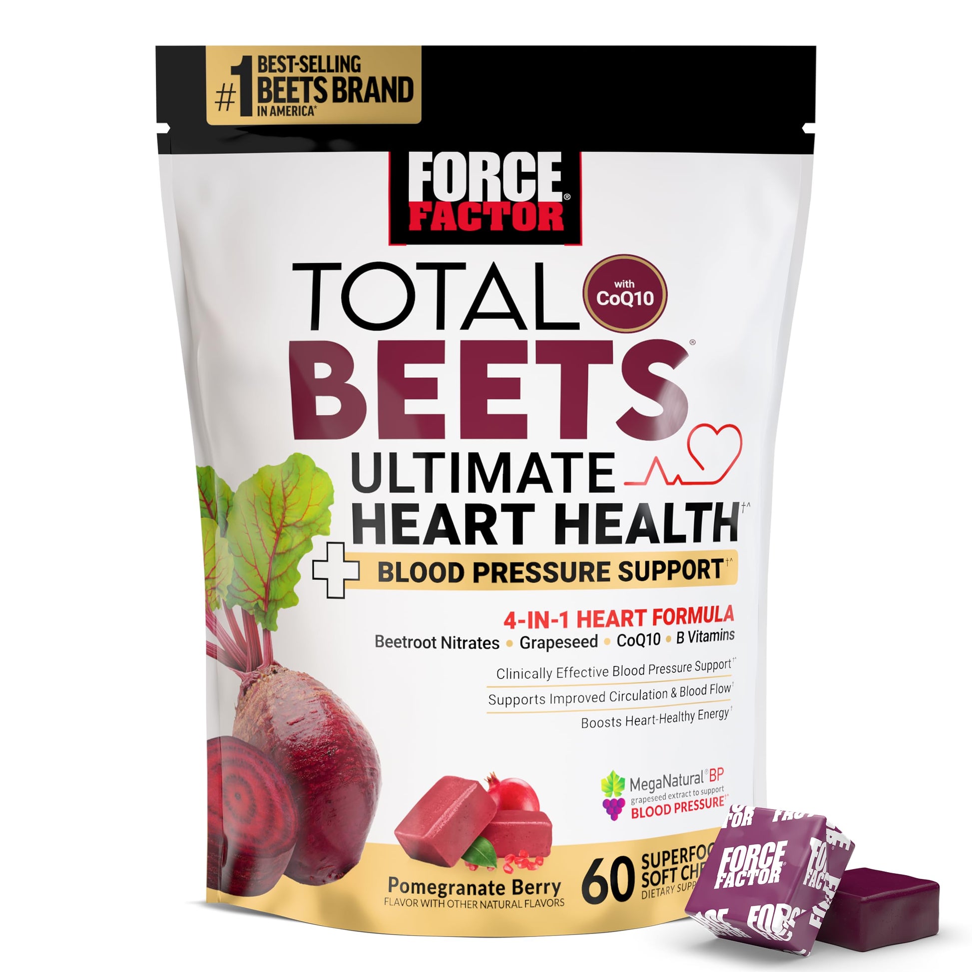 Force Factor Total Beets Ultimate Heart Health Chews for Blood Pressure Support, with Beetroot Powder, CoQ10, B Vitamins & Grapeseed Extract for Blood Flow & Energy Force Factor buy supplements canada