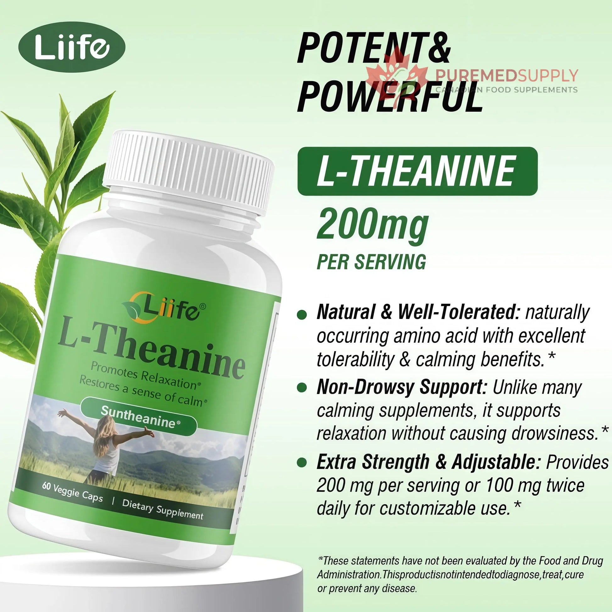 LIIFE L-Theanine (Suntheanine®) with GABA– 60 Veggie Capsules Support with Magnesium & Black Pepper for a Healthy Stress Response, Relaxation, and Focus Increases Brain Alpha-Wave Production* LIIFE buy supplements canada