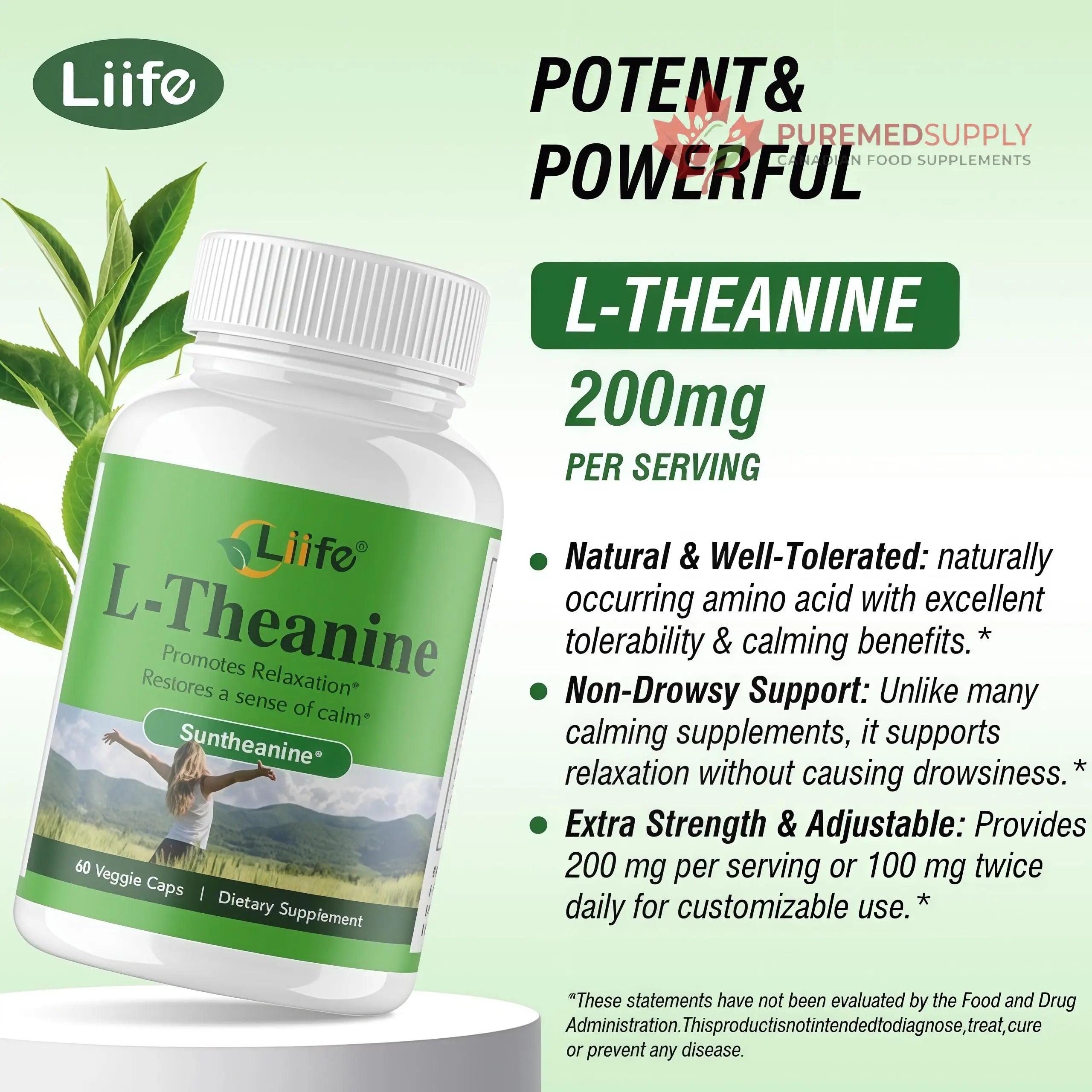 LIIFE L-Theanine (Suntheanine®) with GABA– 60 Veggie Capsules Support with Magnesium & Black Pepper for a Healthy Stress Response, Relaxation, and Focus Increases Brain Alpha-Wave Production* LIIFE buy supplements canada