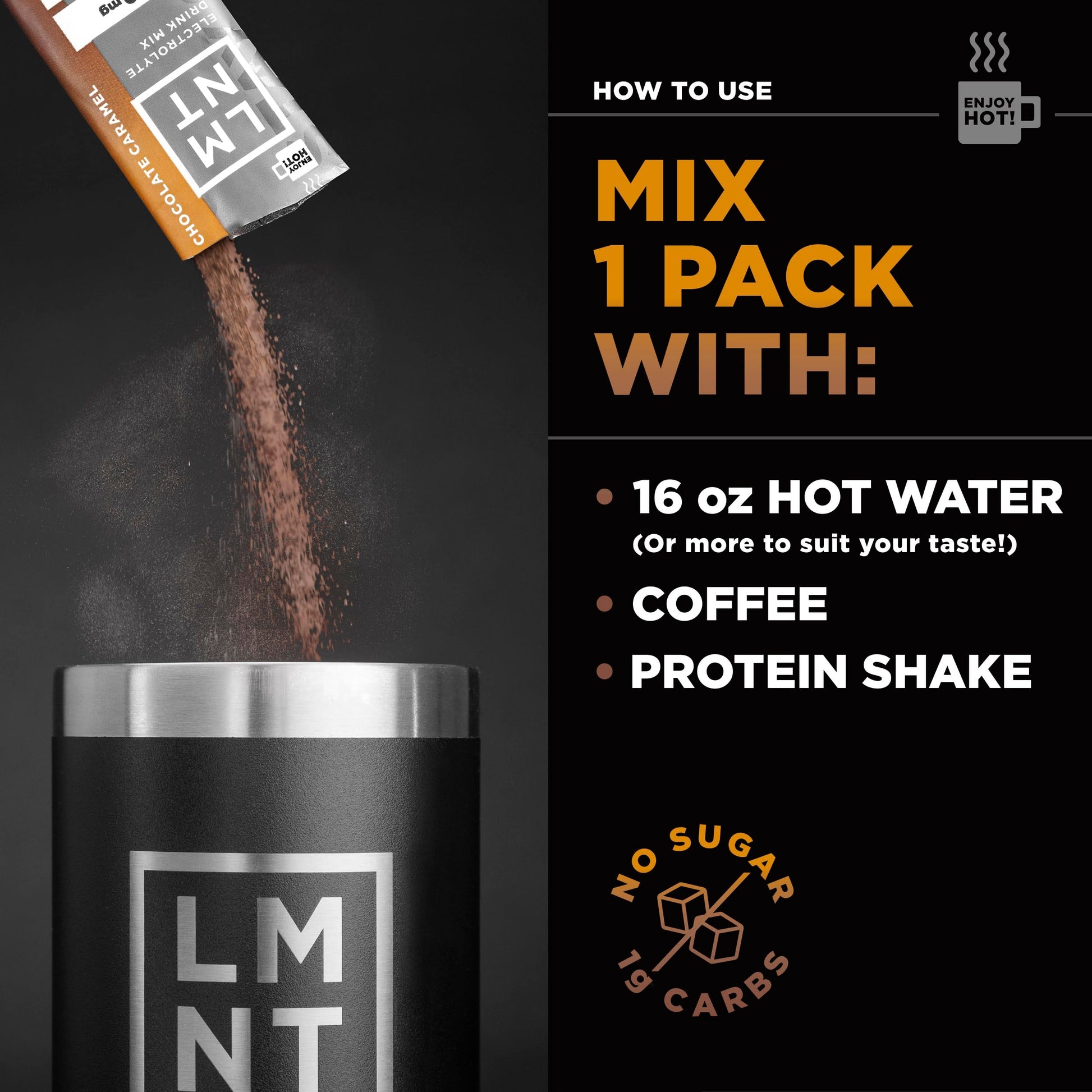 LMNT Hot Chocolate and Coffee Mixer - Chocolate Caramel Salt Electrolytes | No Sugar Drink LMNT buy supplements canada