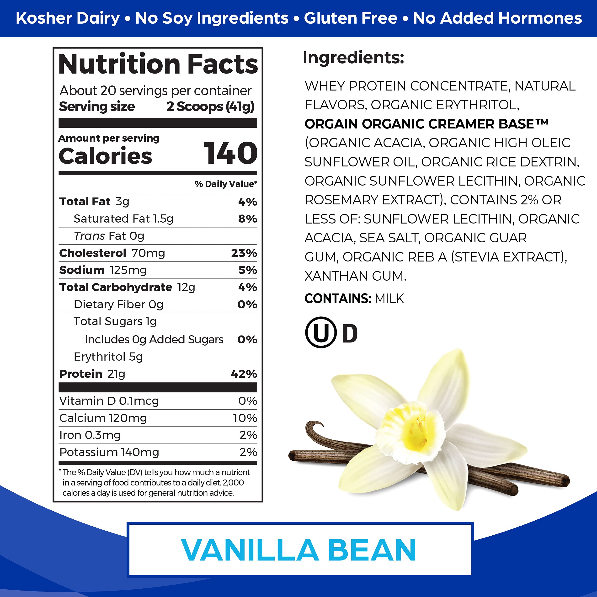 Orgain Whey Protein Powder, Vanilla Bean - 21g Grass Fed Dairy Protein, Gluten Free Orgain buy supplements canada