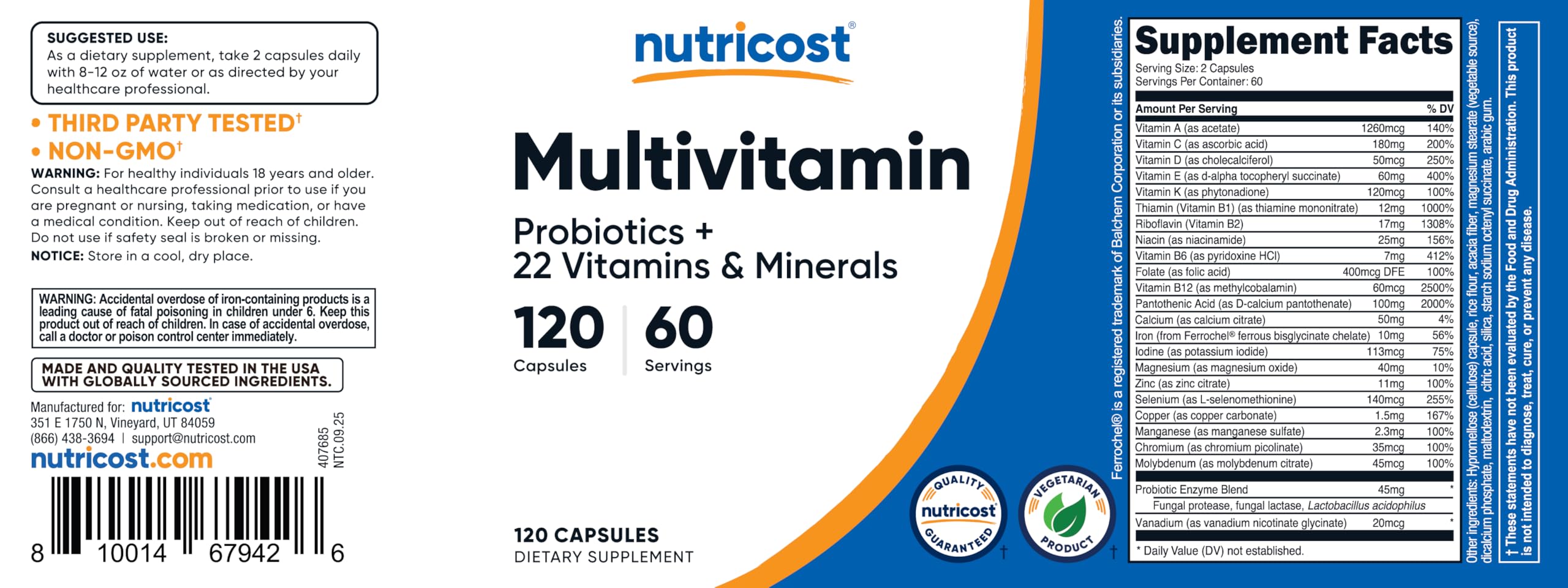 Nutricost Multivitamin with Probiotics 120 Vegetarian Capsules - Packed with Vitamins & Minerals Nutricost buy supplements canada