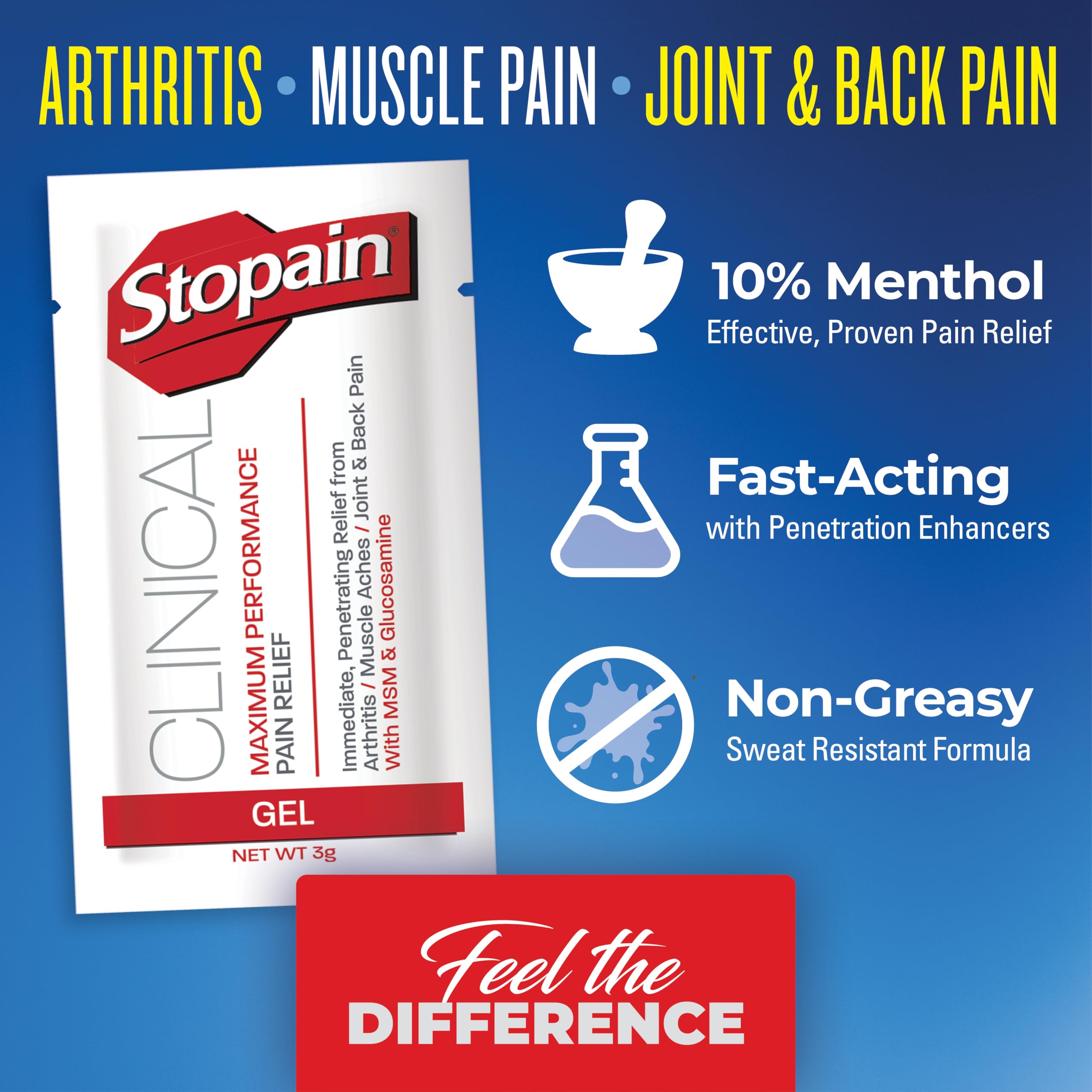 Stopain Pain Relief Clinical Gel Packets, Made in USA, Maximum Performance Pain Relief with 10% Menthol Plus Glucosamine for Muscle Aches, Joint Pain, and Arthritis (100 Pack) Stopain buy supplements canada