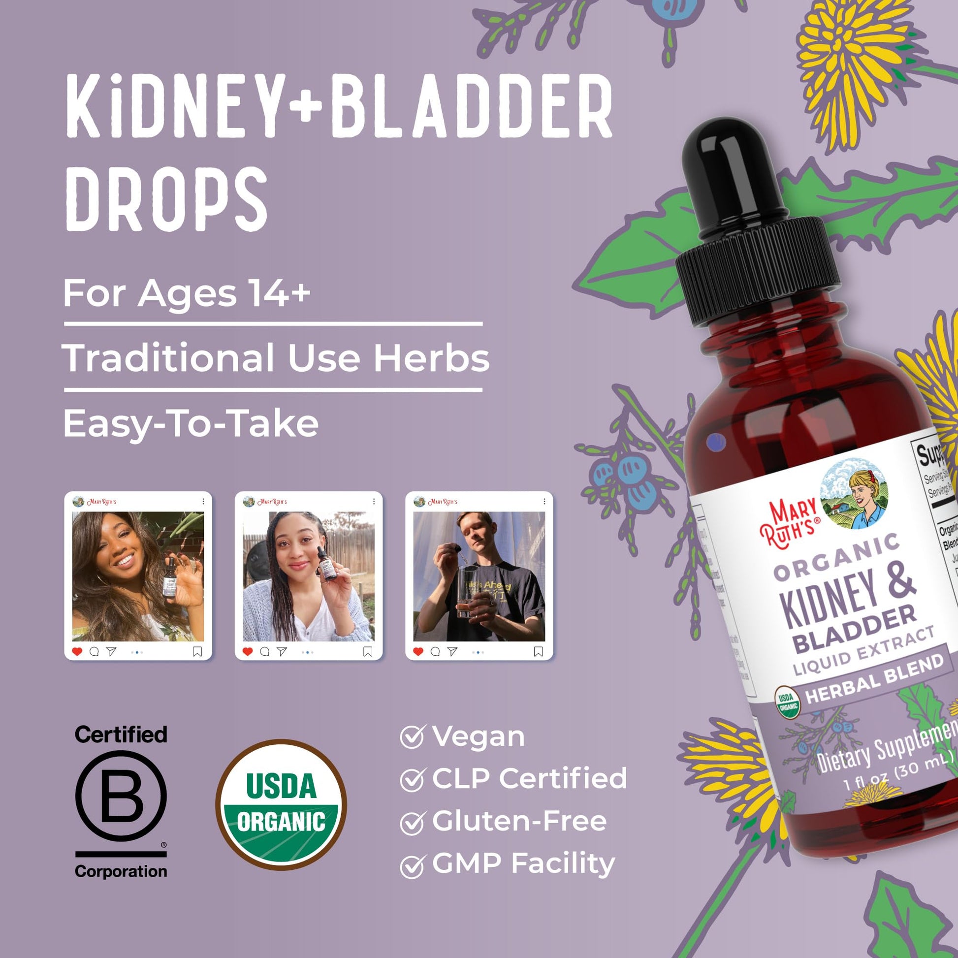 MaryRuth Organics Herbal Supplement Drops | Support Renal & Urinary Systems | Juniper Berry | Cleavers | Dandelion | Hawthorn | Horsetail & Chanca Piedra | Vegan | Non-GMO | 1 Fl Oz MARYRUTH'S buy supplements canada