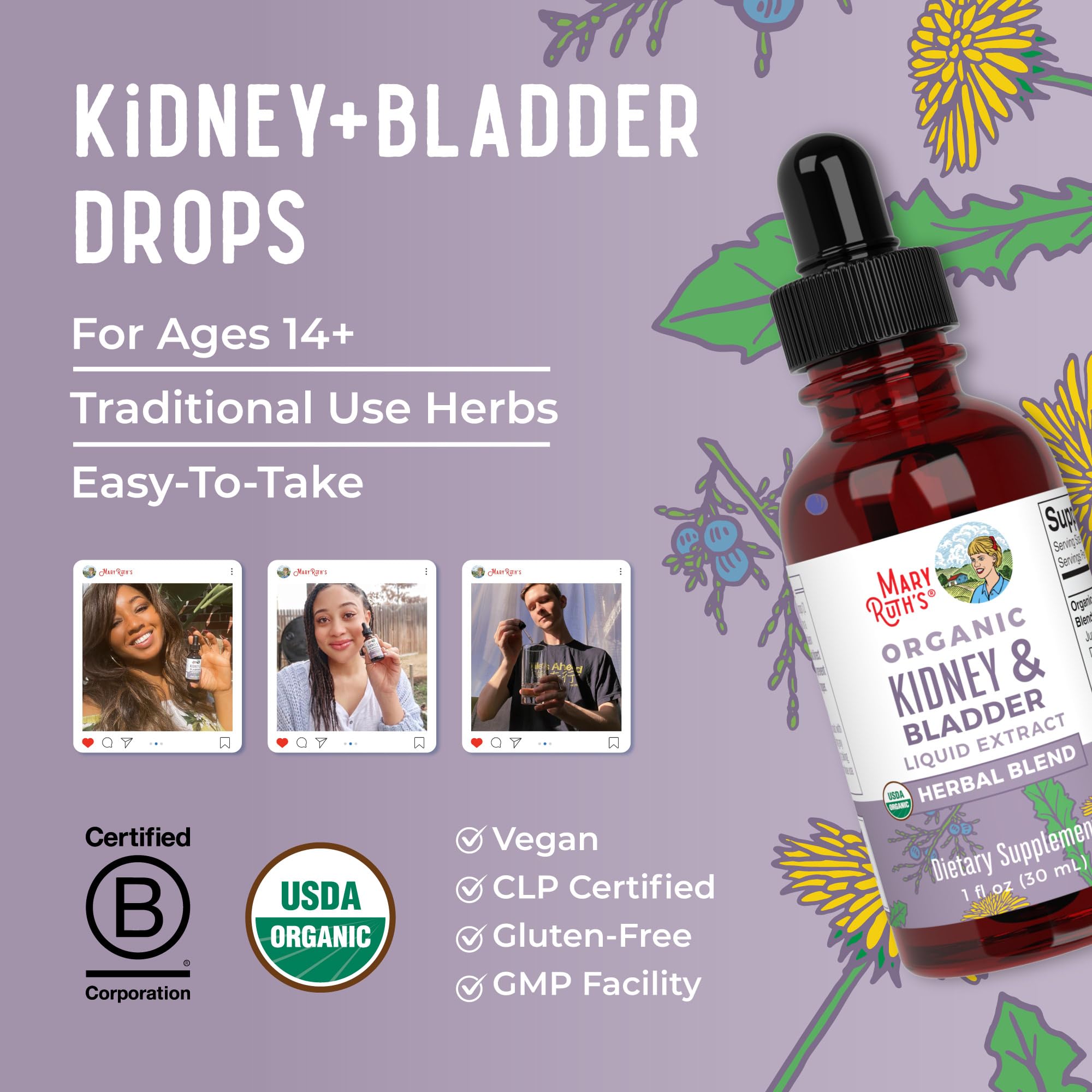 MaryRuth Organics Herbal Supplement Drops | Support Renal & Urinary Systems | Juniper Berry | Cleavers | Dandelion | Hawthorn | Horsetail & Chanca Piedra | Vegan | Non-GMO | 1 Fl Oz MARYRUTH'S buy supplements canada