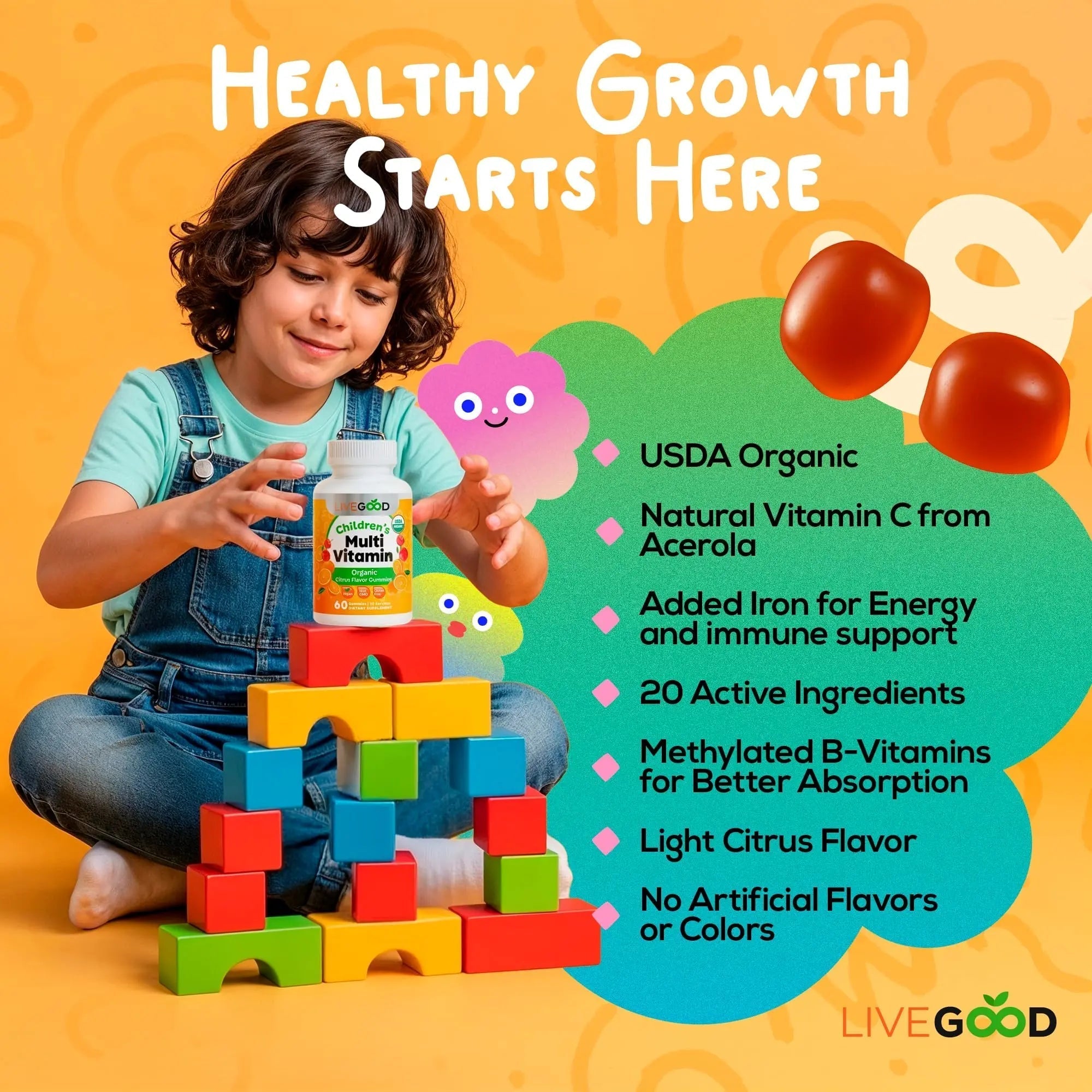 LIVEGOOD Organic Children’s Multivitamin Gummies, Kids Multivitamin, Vitamin D for Toddlers and Children, Organic Kids Chewable Vitamins for Immunity LIVEGOOD buy supplements canada