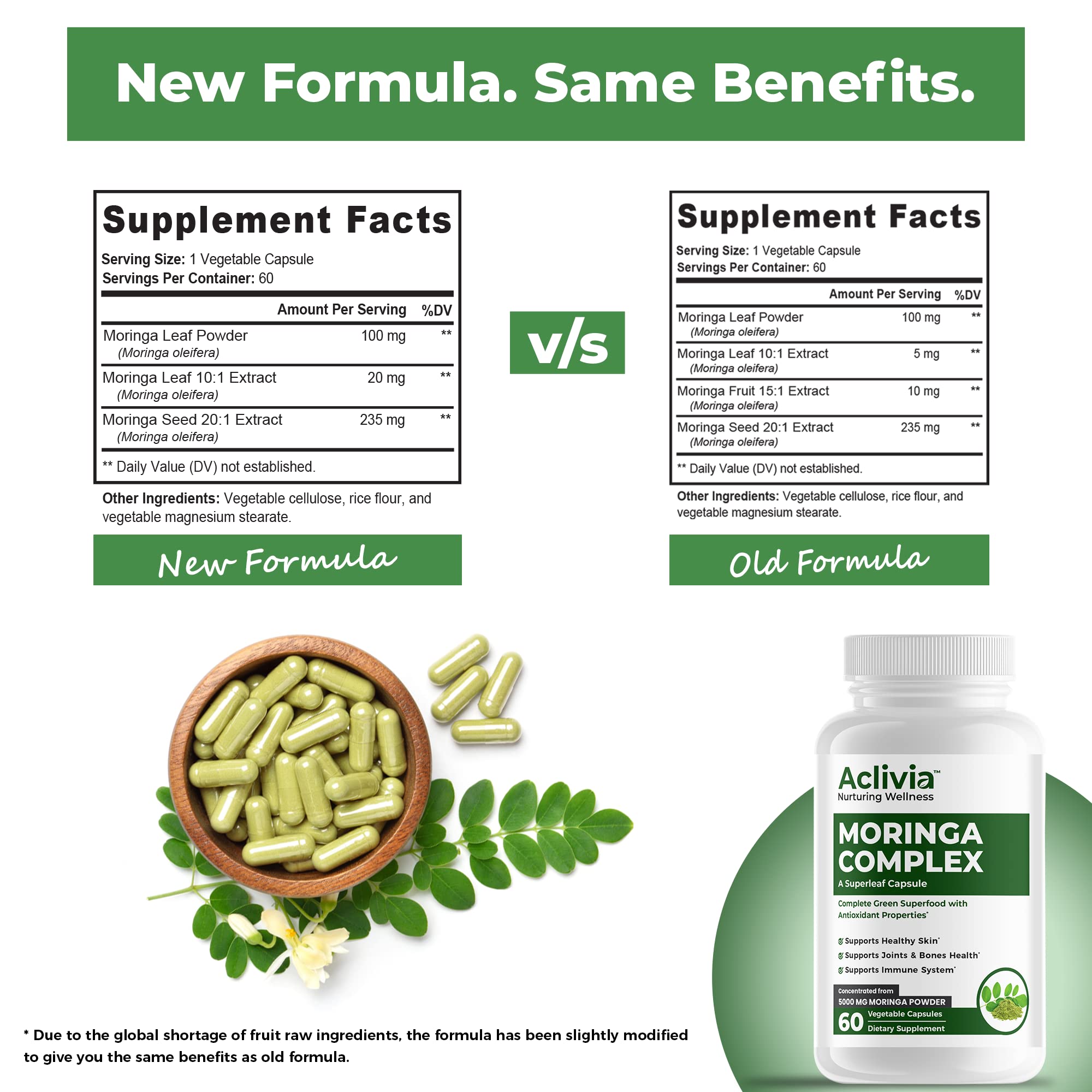 Aclivia - Moringa Complex - Maximum Strength Moringa Oleifera Leaf & Seed Supplement - Superfood Capsules with Antioxidant Properties - 5000mg - 60 Capsules Aclivia buy supplements canada