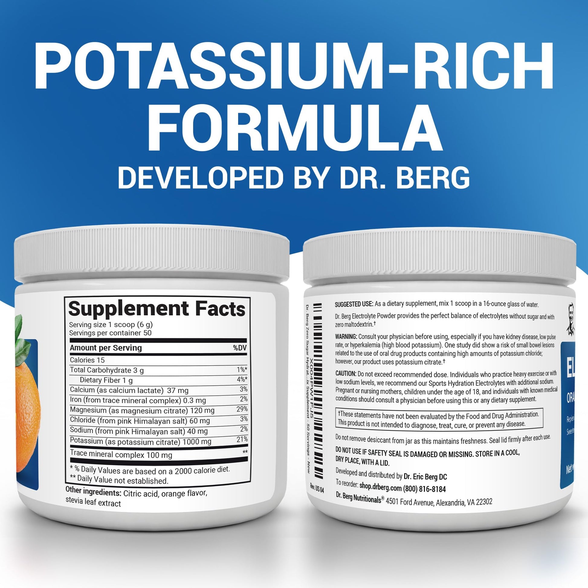Dr. Berg Zero Sugar Hydration Keto Electrolyte Powder - Enhanced w/ 1000 mg of Potassium & Real Pink Himalayan Salt (NOT Table Salt) - Orange Flavor Hydration Drink Mix Supplement - 50 Servings Dr. Berg Nutritionals buy supplements canada
