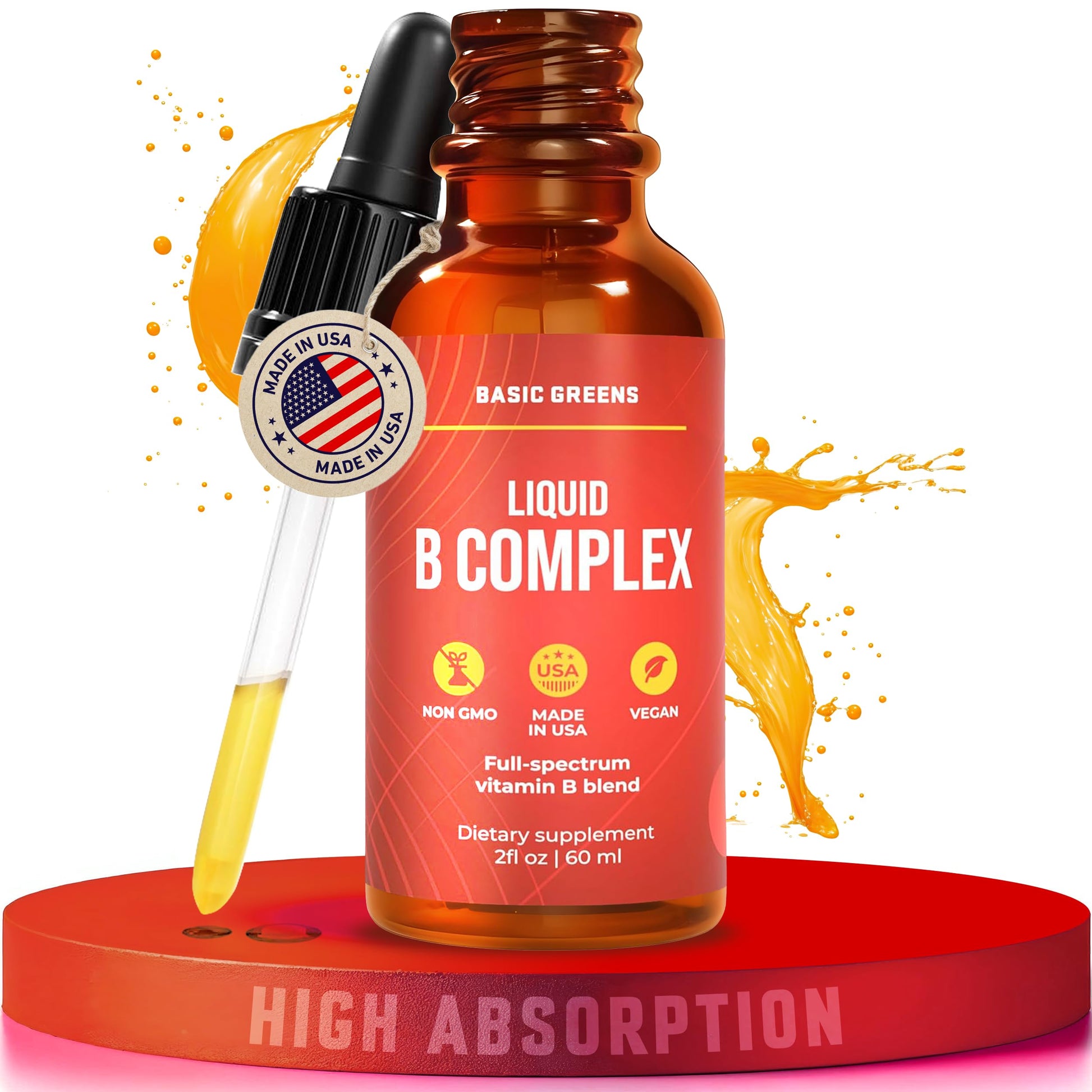 BASIC GREENS Vitamin B Complex Liquid Drops - Strength Sublingual Formula, Maximizes Absorption & Boosts Energy - B1, B2, B3, B5, B6, B7, B9, B12 - Natural Vegan Supplement BASIC GREENS buy supplements canada