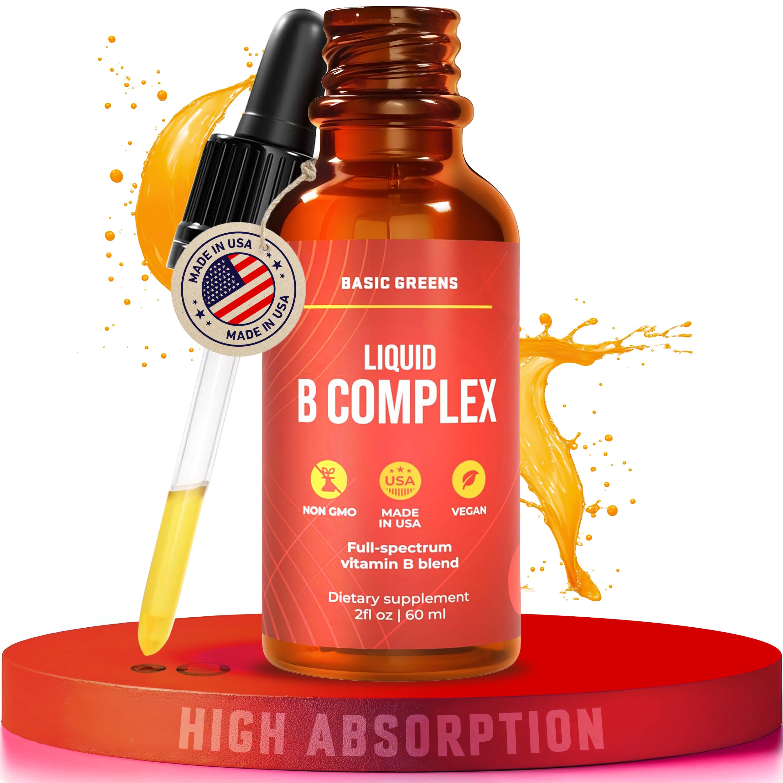 BASIC GREENS Vitamin B Complex Liquid Drops - Strength Sublingual Formula, Maximizes Absorption & Boosts Energy - B1, B2, B3, B5, B6, B7, B9, B12 - Natural Vegan Supplement BASIC GREENS buy supplements canada