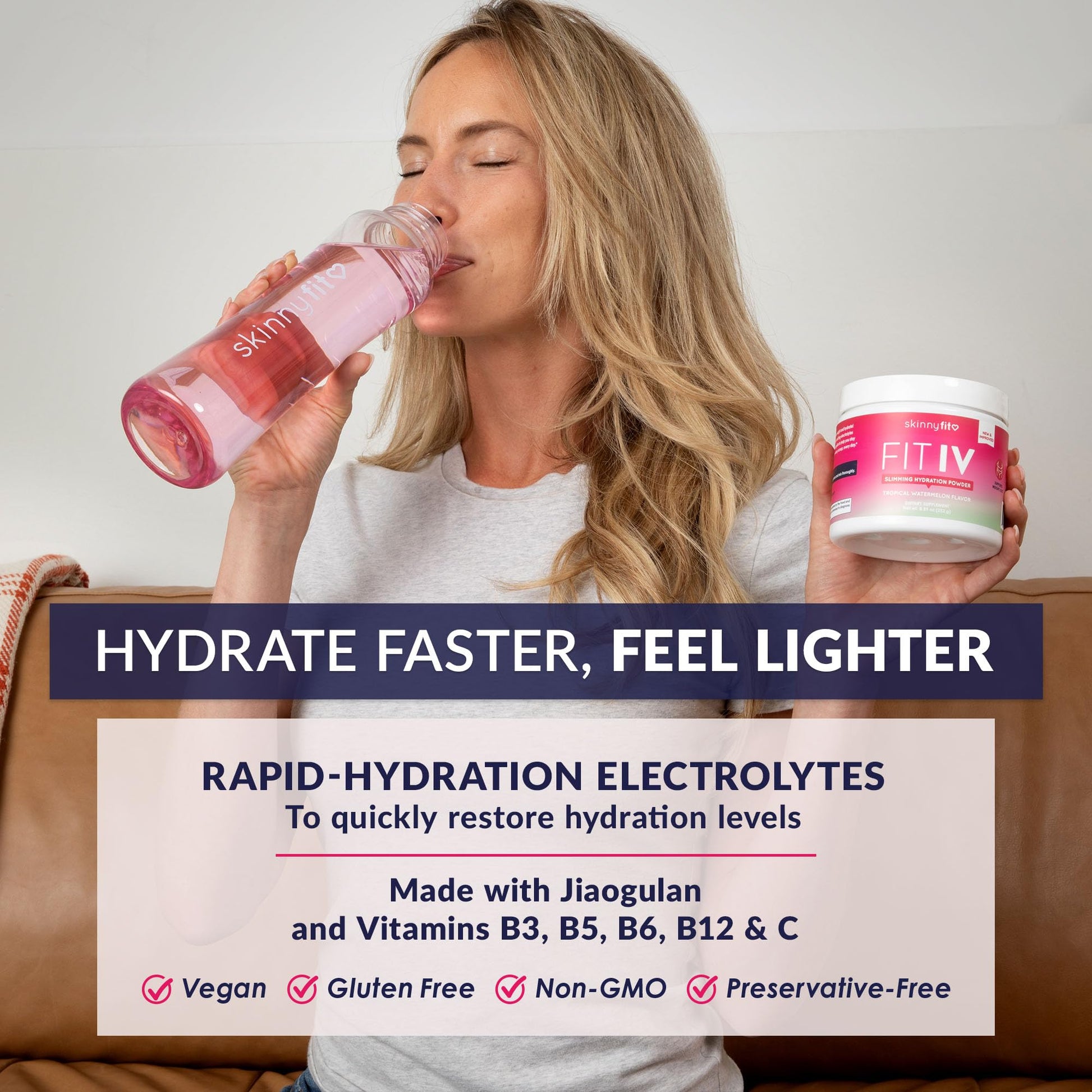 SkinnyFit - Fit IV Slimming Hydration Powder, Tropical Watermelon (Jar, 28 Scoops) - New & Improved Formula - Electrolytes, Vitamin C, Vitamin B3 - Vegan, Gluten Free, Dairy Free - Beauty & Self Care SkinnyFit buy supplements canada