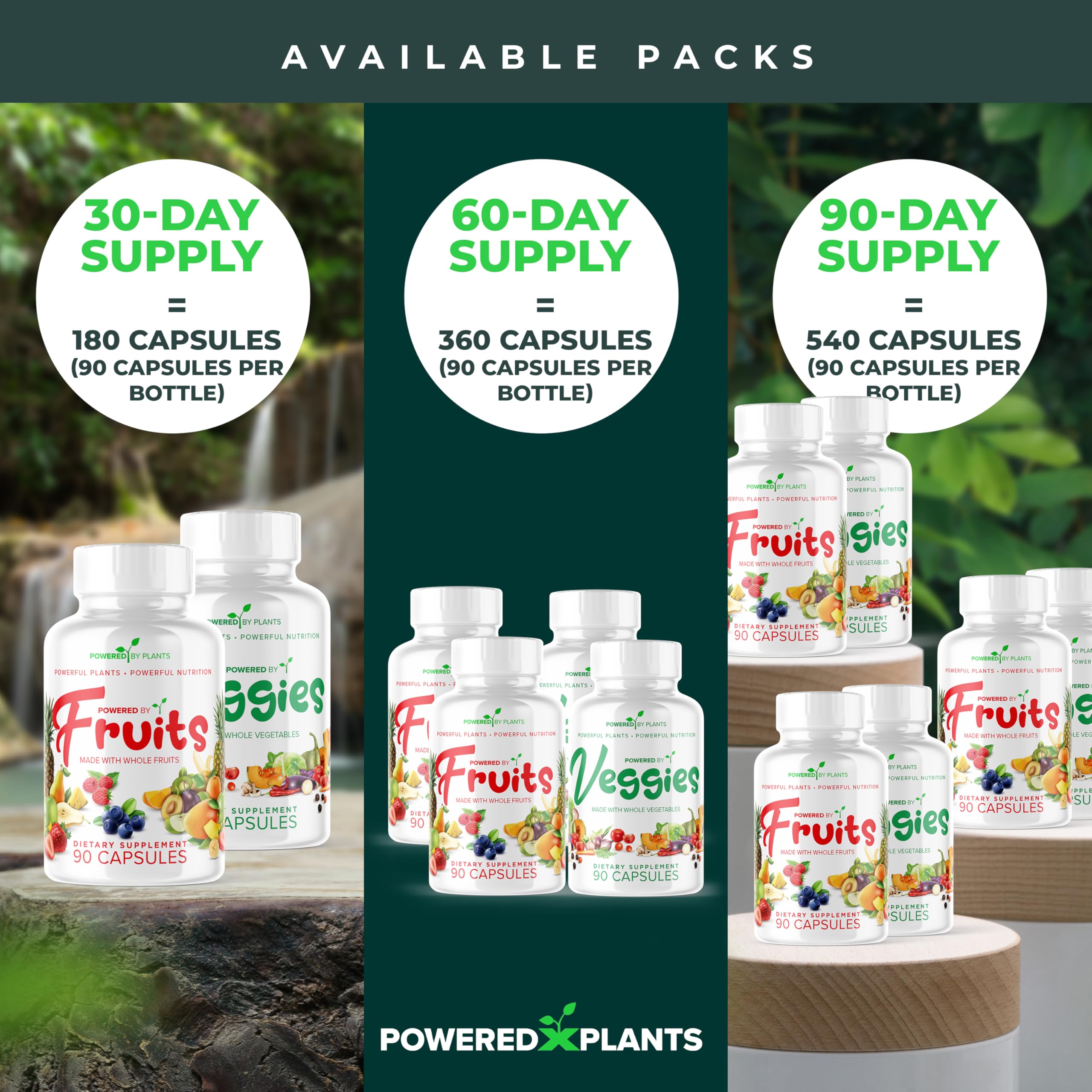 Daily Fruits and Veggies Supplement - 180 Capsules for 30 Days, Non GMO & Gluten Free Superfood with Natural Vitamins - Powered by Plants, 2-Pack POWERED X PLANTS buy supplements canada
