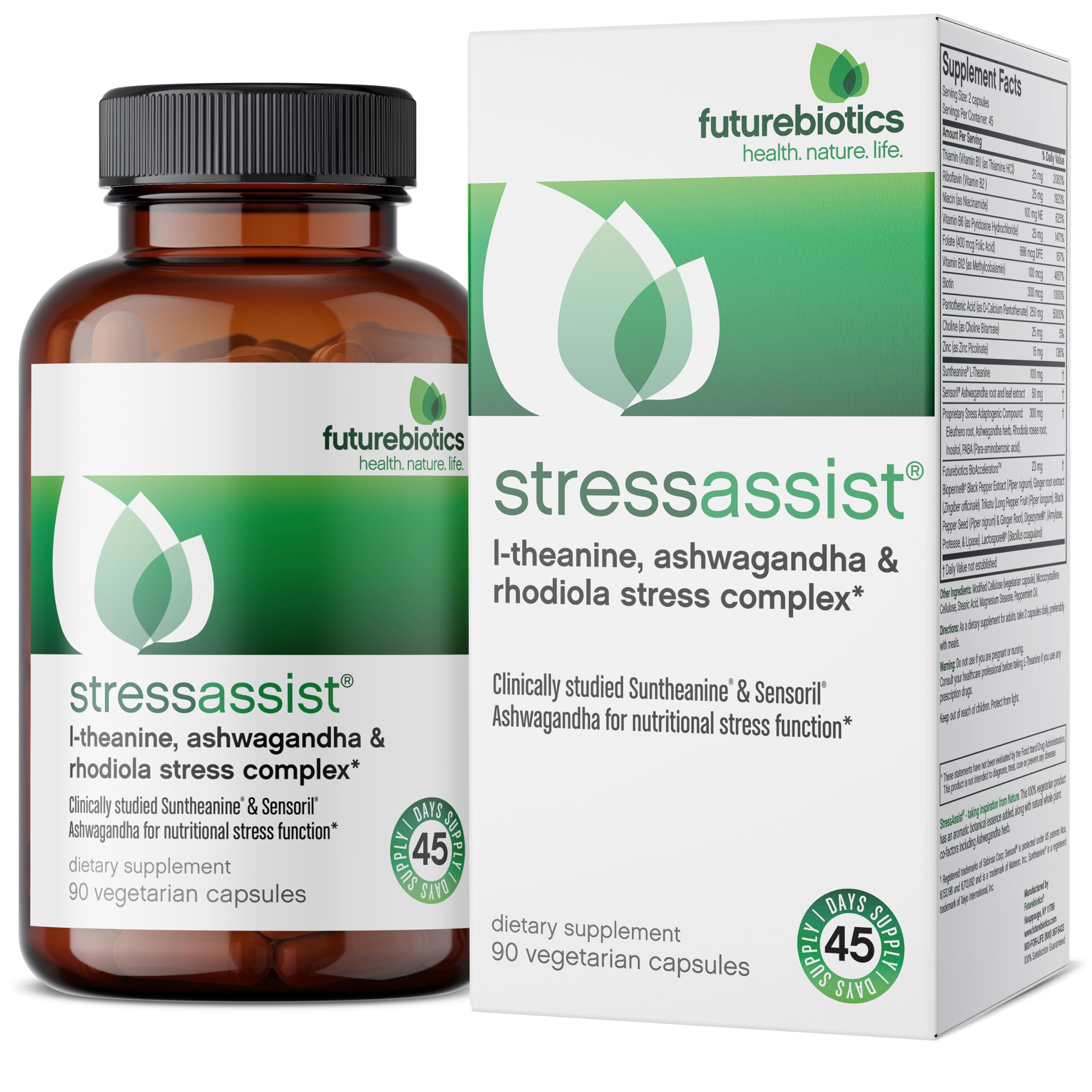 Futurebiotics Stressassist L-theanine Ashwagandha and Rhodiola Rosea Stress Complex - Natural Nutritional Stress Function, 90 Vegetarian Capsules Futurebiotics buy supplements canada