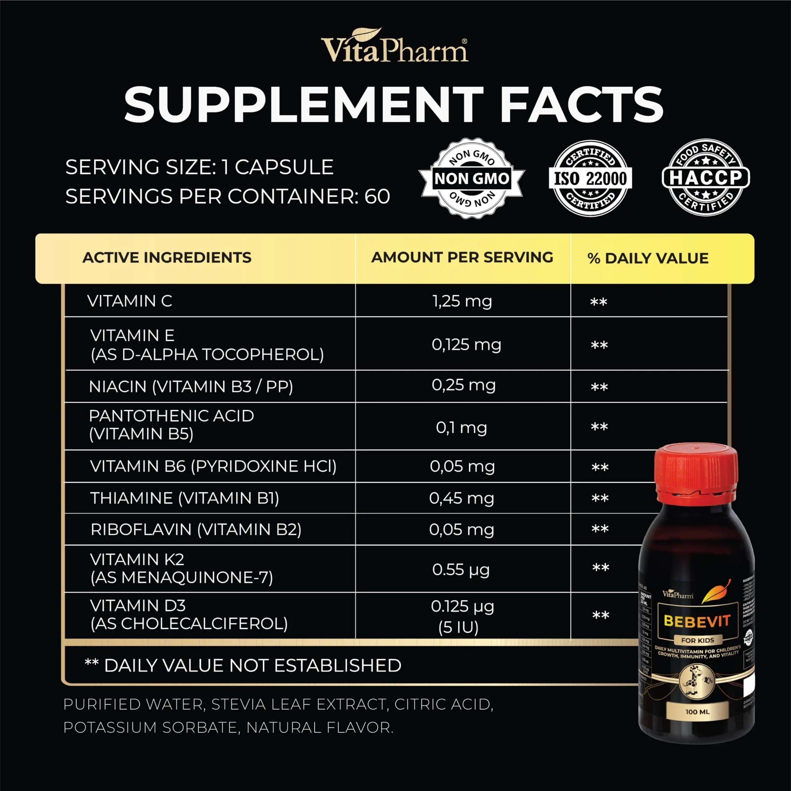 BEBEVIT Liquid Multivitamin for Kids – Sugar-Free & Non-GMO Formula with Vitamins A, C, D3, E, K2 & B-Complex – Daily Support for Growth, Immunity VitaPharm buy supplements canada