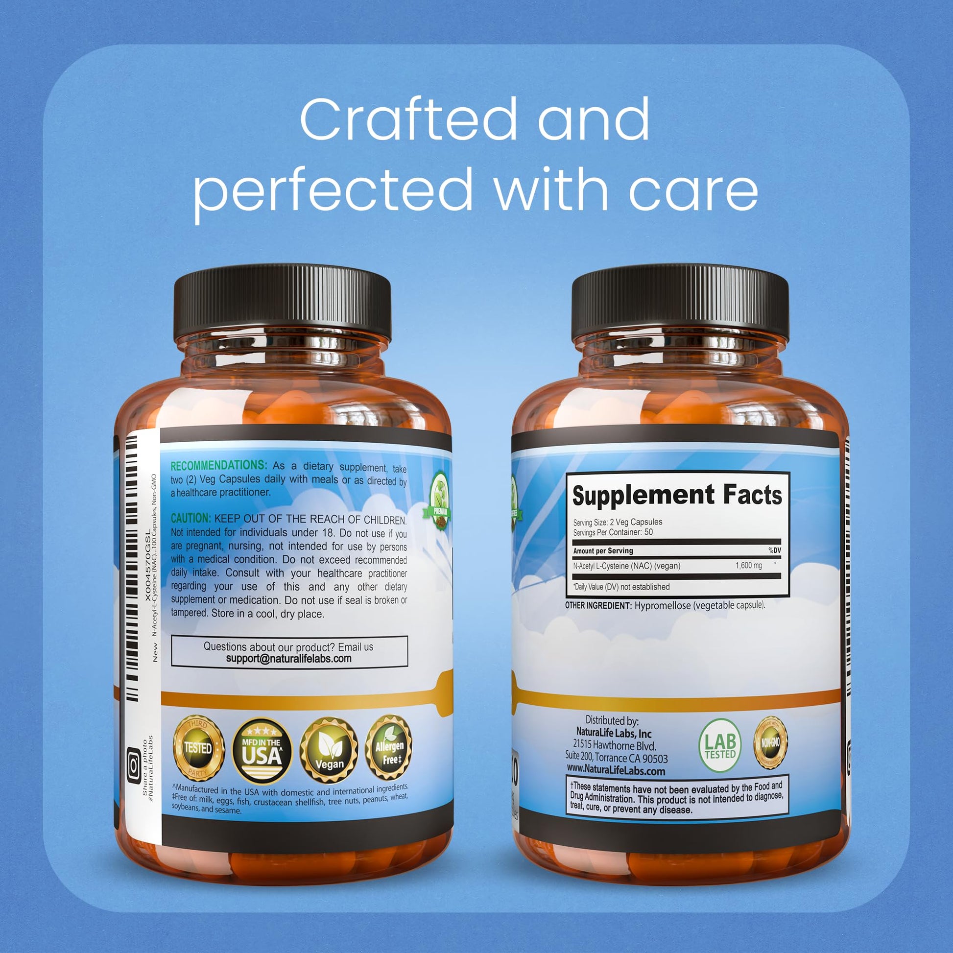 NaturaLife Labs N-Acetyl-L-Cysteine (NAC) 1600 mg – 100 Capsules - Vegan, Non-GMO & Gluten-Free NaturaLife Labs buy supplements canada