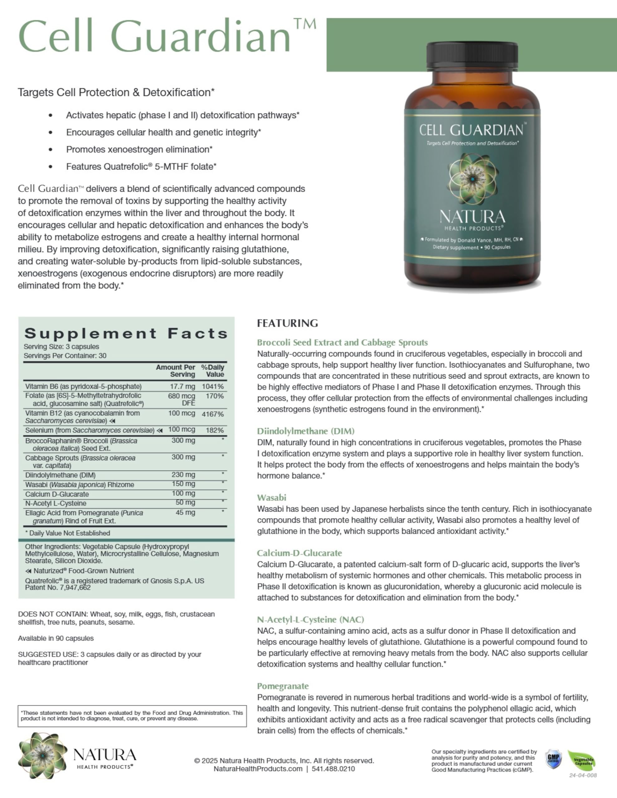 Natura Health Products Cell Guardian Supplement - Targets Cell Protection & Detoxification - Featuring Broccoli Seed Extract, Cabbage Sprouts, Diindolylmethane (DIM), & Wasabi (90 Capsules) Natura Health Products buy supplements canada