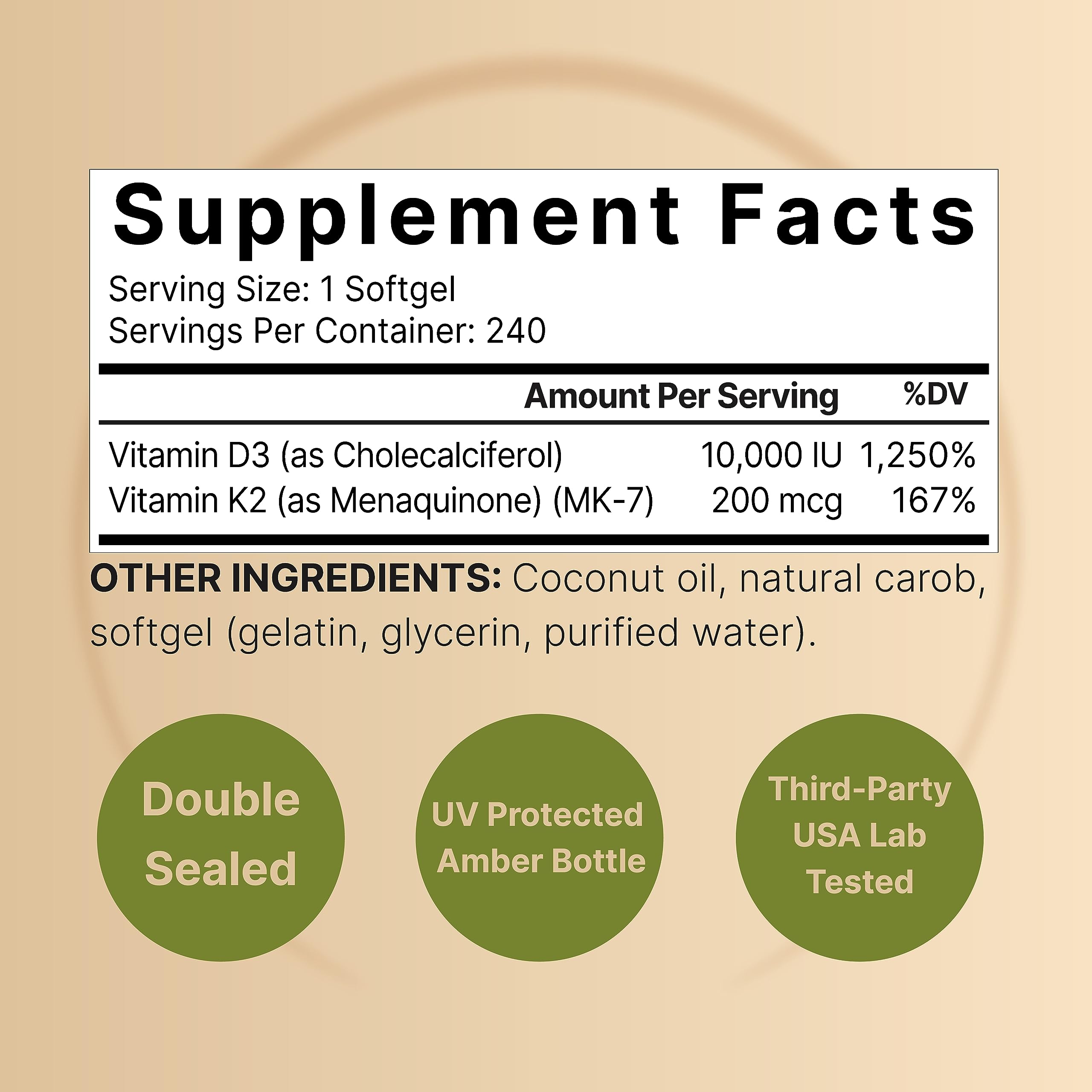 NatureBell Vitamin D3 K2 (10,000 IU Vitamin D + 200mcg Vitamin K MK-7) 240 Softgels NatureBell buy supplements canada