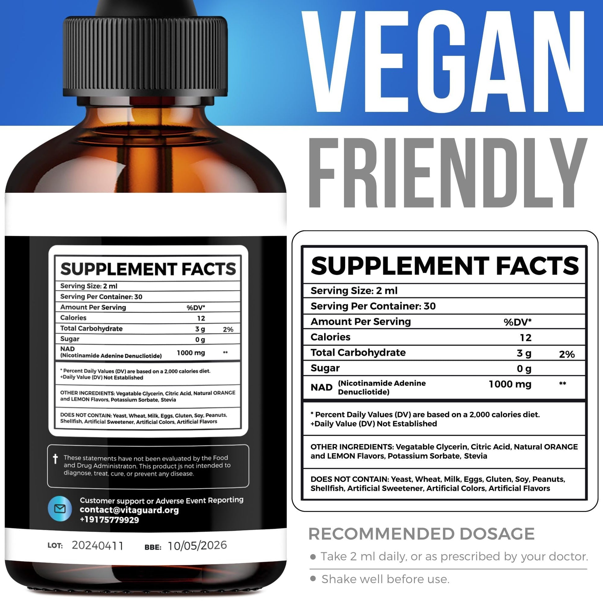 Vita Guard Pure NAD+ Supplements 1000mg Liquid Drops for Women & Man | Nicotinamide Adenine Similar to Nicotinamide Riboside NAD Plus Boosting Supplement - Natural Lemon & Orange Flavor Vita Guard buy supplements canada
