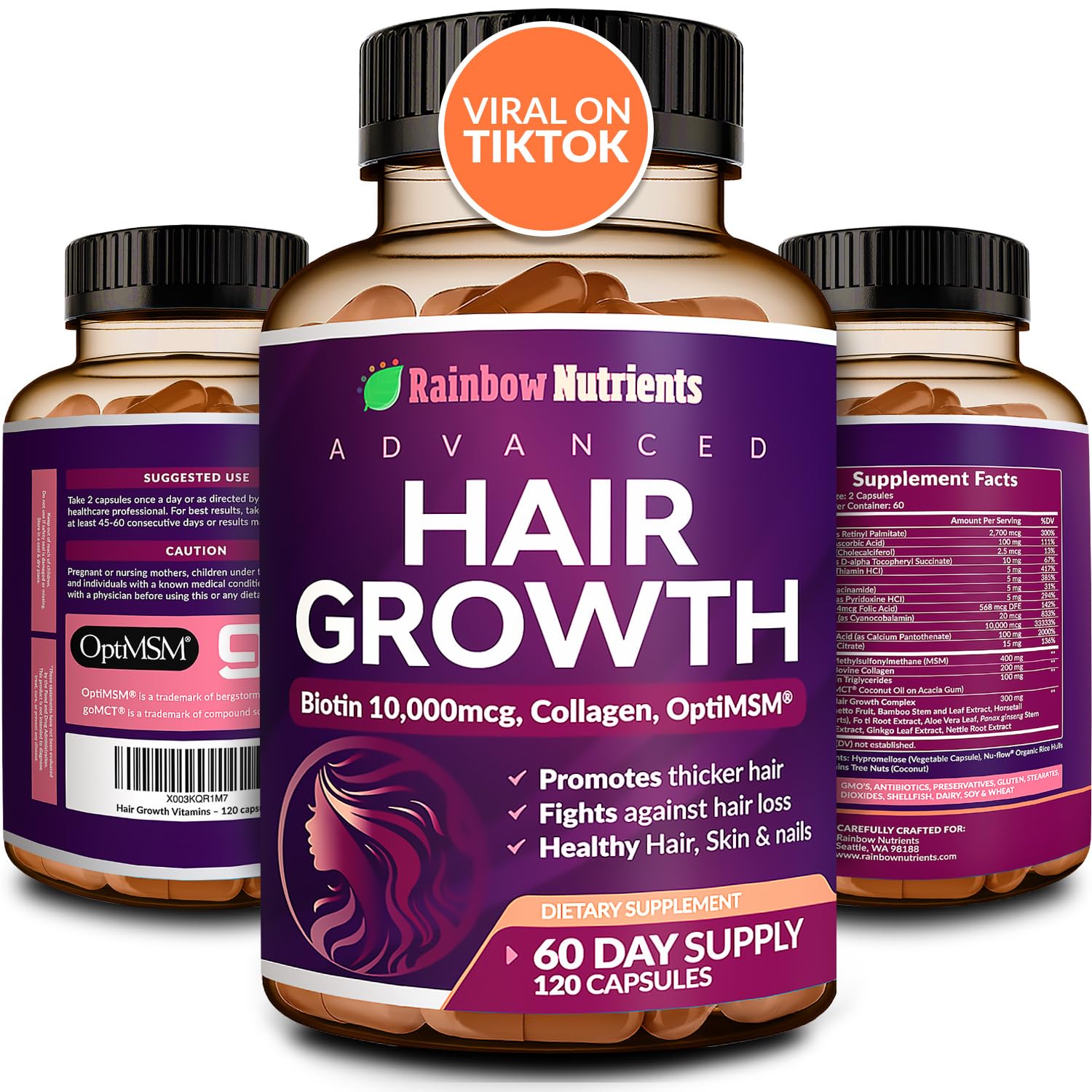 Hair Growth Vitamins for Women | Biotin 10,000mcg, Collagen, Patented OptiMSM®, goMCT Rainbow Nutrients, LLC buy supplements canada