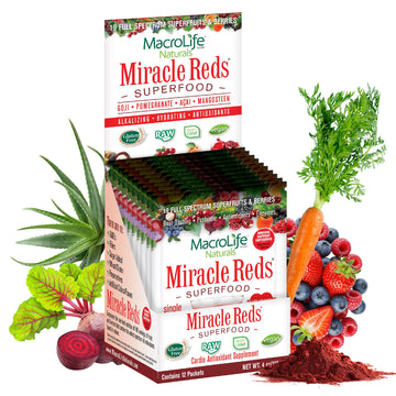 MacroLife Naturals Miracle Reds Superfood Powder 19 Blended Fruit & Berry Polyphenols Enzymes Probiotics & Antioxidants Supplement - Raw Non-GMO & Vegan Whole Food Vitamins - 12 Packet Servings MacroLife Naturals buy supplements canada