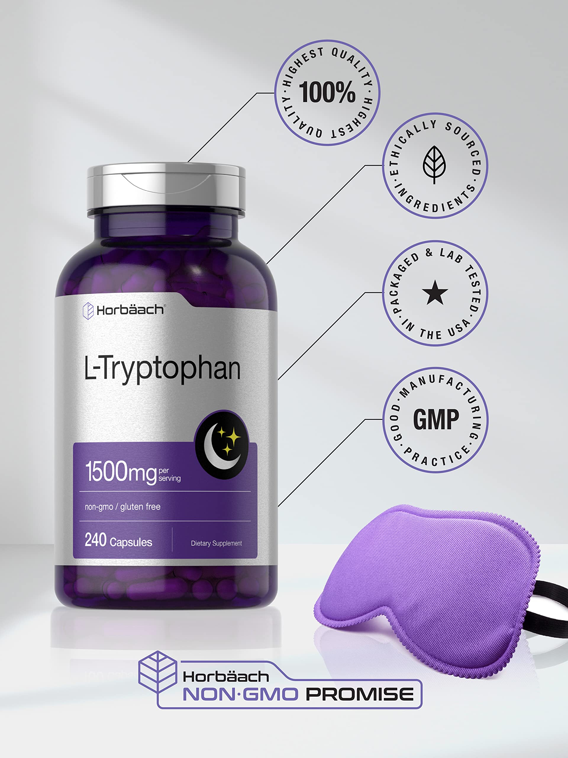 L Tryptophan 1500mg Capsules | 240 Count | Nighttime Formula | Non-GMO, Gluten Free Horbäach buy supplements canada