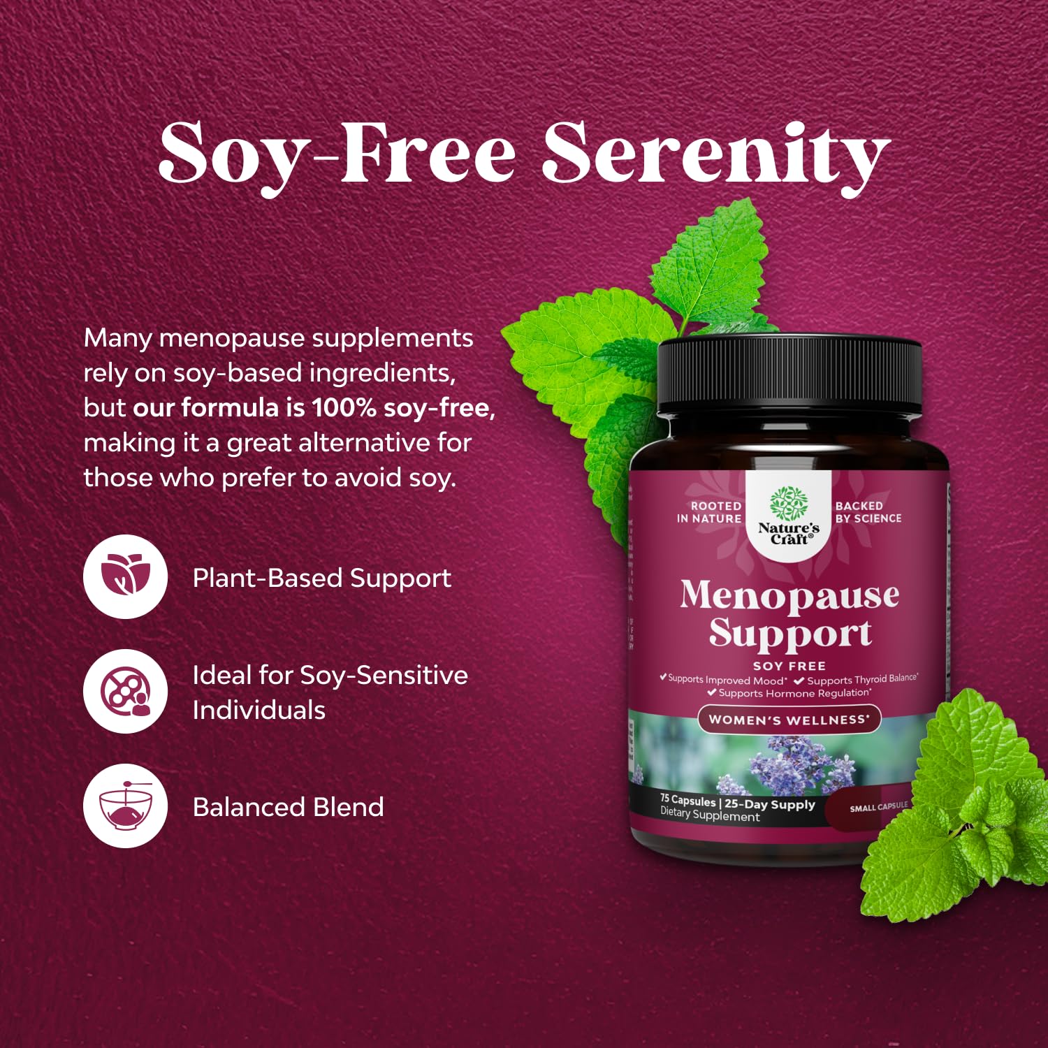 Complete Herbal Menopause Supplement for Women - Soy Free Female Hormone Balance Capsules for Night Sweats Hot Flashes & Mood Swings with Dong Quai, Chaste Berry & Black Cohosh Root - 75 Count Natures Craft buy supplements canada