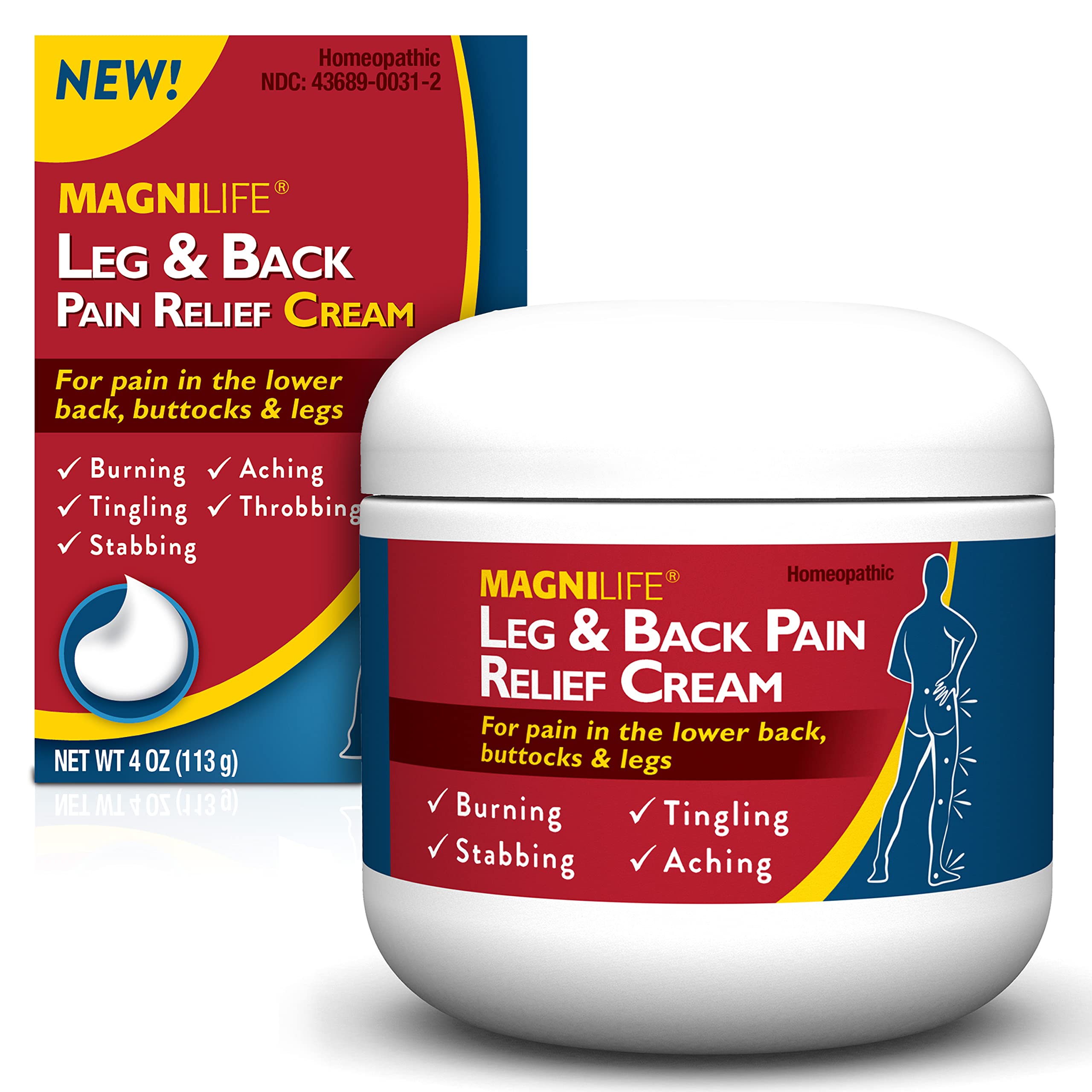 MagniLife Leg & Back Pain Relief Cream (4 oz), Topical Support for Leg Pain & Lower Back Discomfort, Fast Absorbing, No Residue, Mild Scent, Massage-in Formula MagniLife buy supplements canada