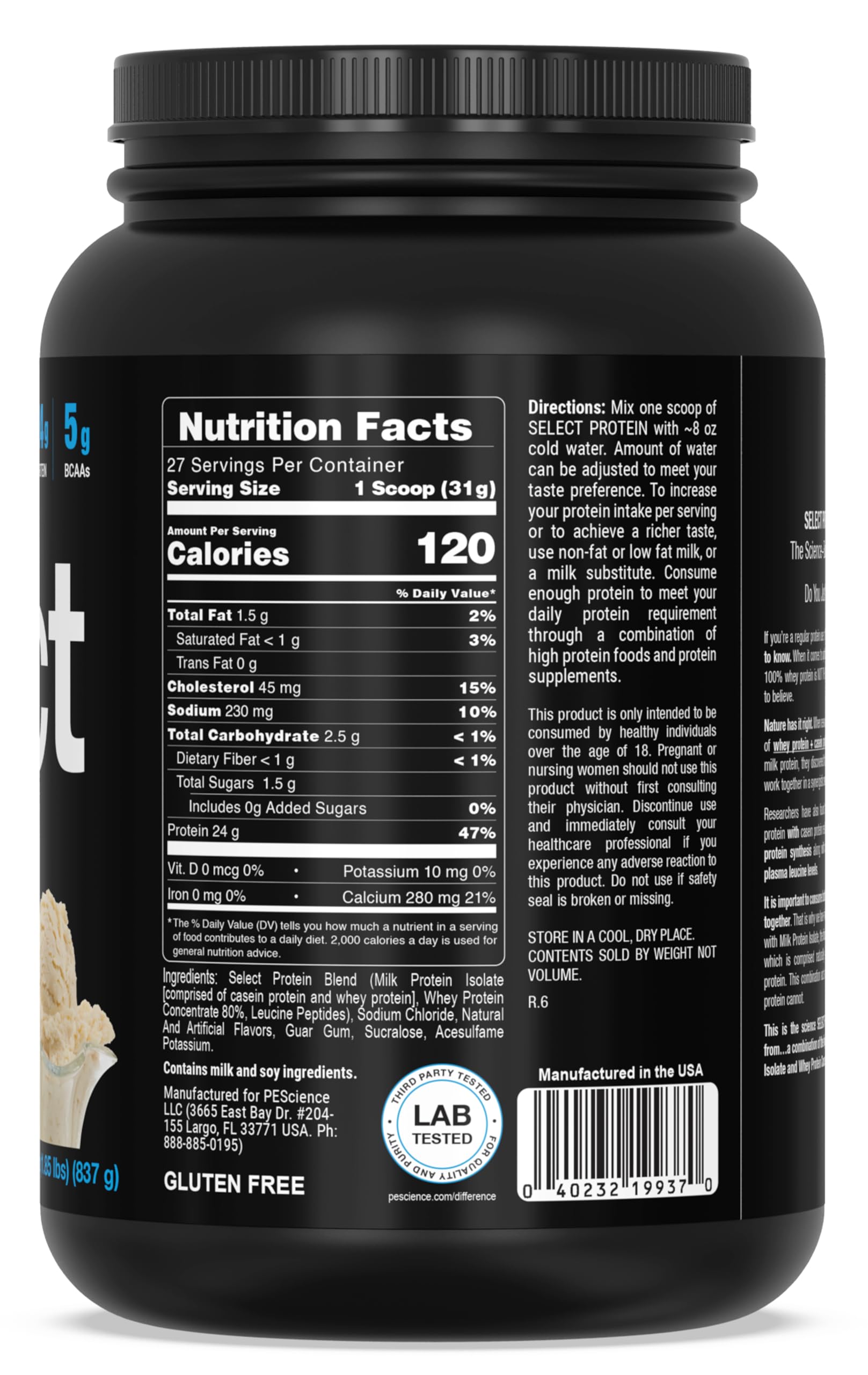 PEScience Select Protein Powder, Whey and Casein Blend, Lean Protein Powder for Women and Men, Low Calorie, Low Carb, Keto Friendly, Gluten Free, Gourmet Vanilla - 27 Servings PEScience buy supplements canada