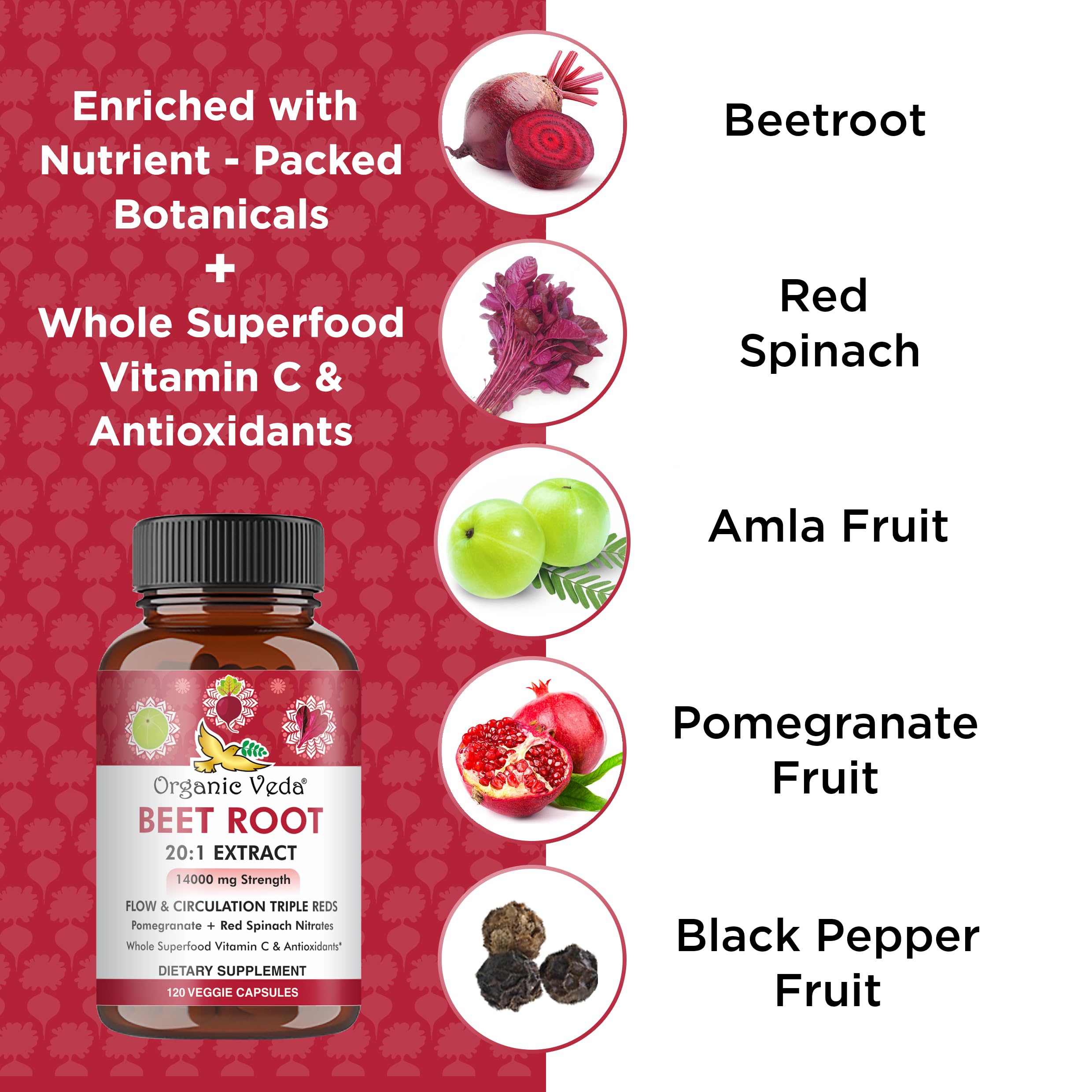 Organic Veda Beet Root Capsules - Triple Reds Nitric Oxide Beets Supplements - Concentrated Organic Veda buy supplements canada
