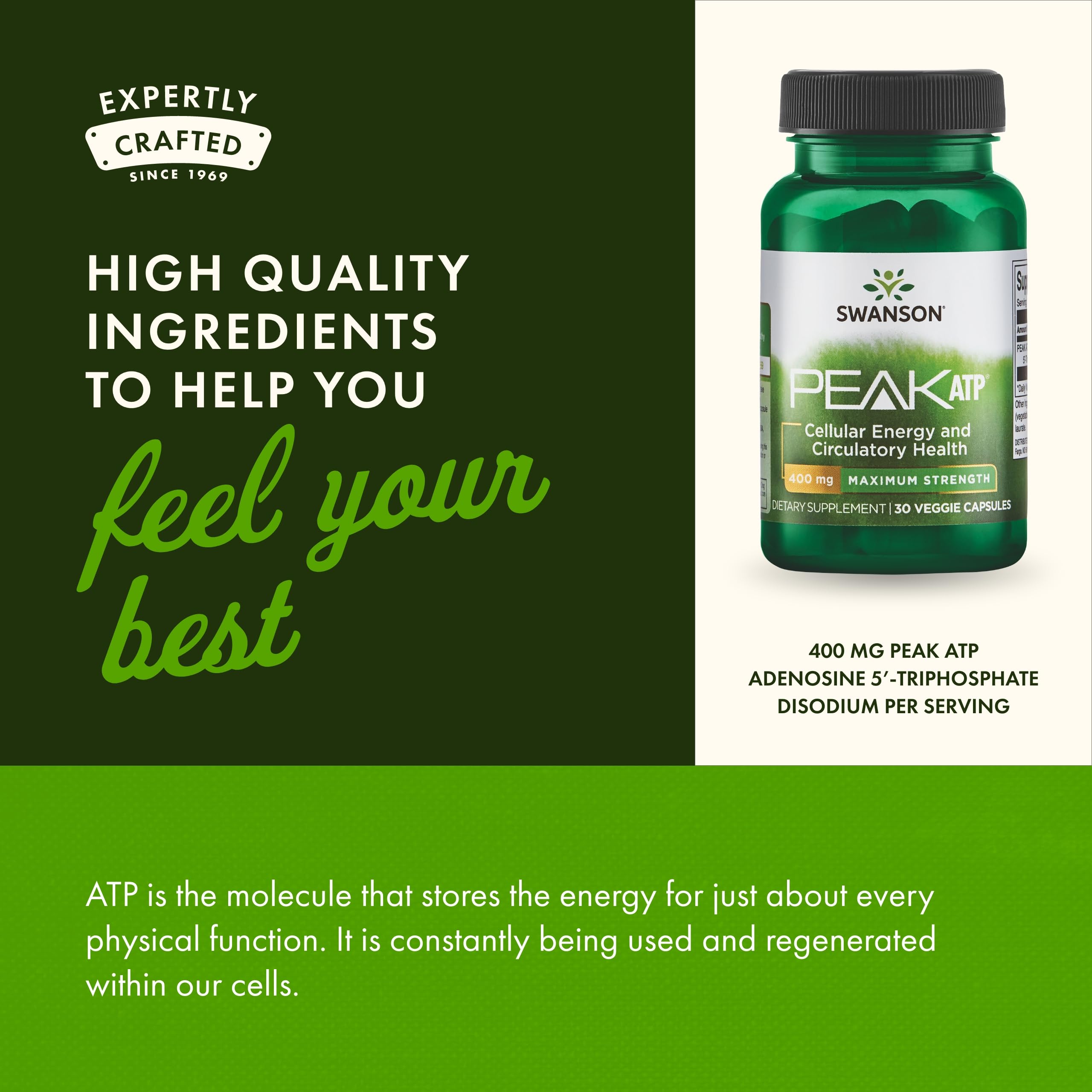Swanson Maximum Strength Peak ATP-Natural Supplement Promoting Cellular Energy Support-Supports Physical Performance and Promotes Healthy Blood Flow Support-(30 Veggie Capsules, 400mg Each) 1 Pack Swanson buy supplements canada