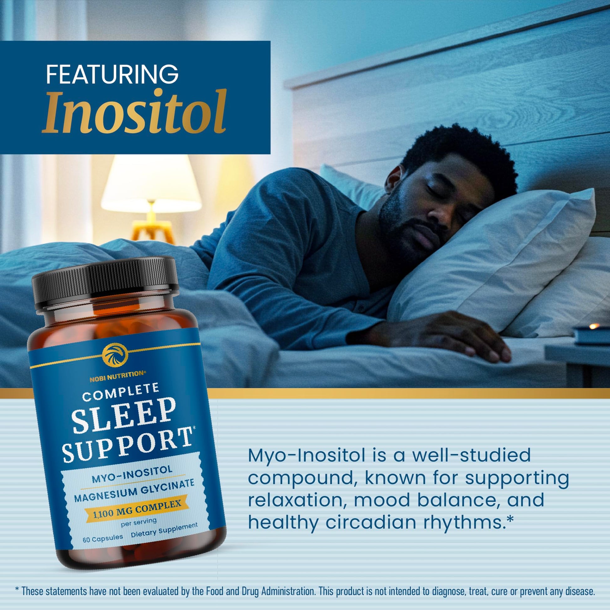 Complete Sleep Support | Myo Inositol + Magnesium Glycinate | Restful Sleep & Relaxation Support | 1100MG Complex | Melatonin-Free, Non-GMO | Inositol Supplement with Magnesium-Glycinate | 60 Ct Nobi Nutrition buy supplements canada