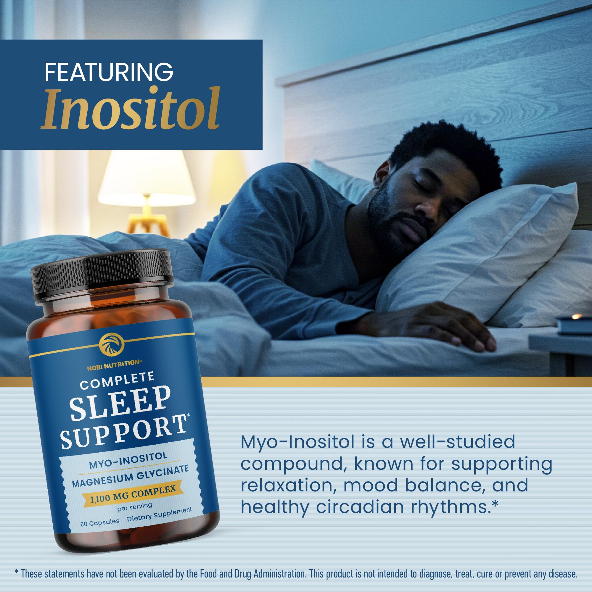Complete Sleep Support | Myo Inositol + Magnesium Glycinate | Restful Sleep & Relaxation Support | 1100MG Complex | Melatonin-Free, Non-GMO | Inositol Supplement with Magnesium-Glycinate | 60 Ct Nobi Nutrition buy supplements canada