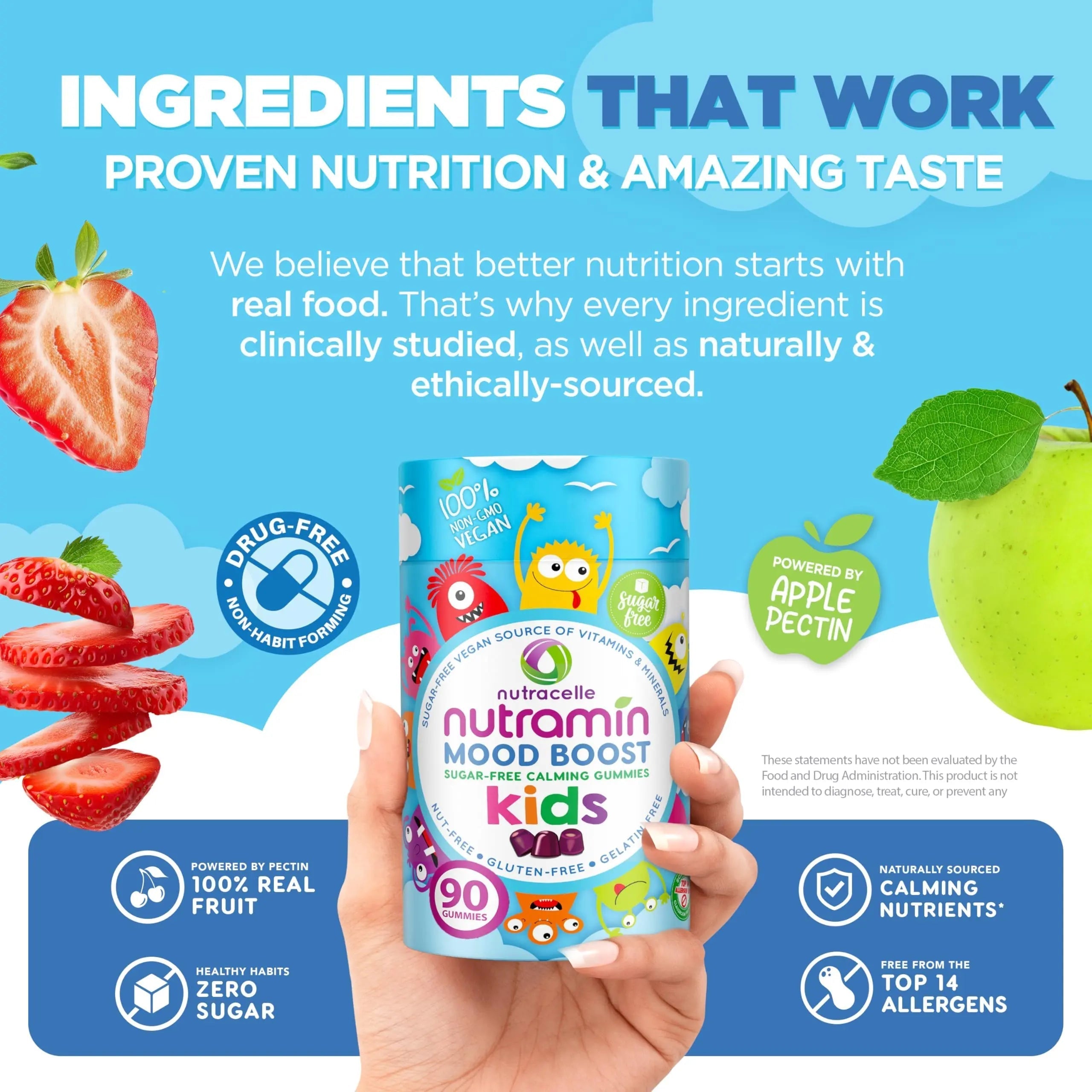 NUTRAMIN Kids Mood Boost Vegan Vitamin Gummy: Calming Magnesium Citrate Supplement for Children with Ashwagandha & Vitamin B Complex to Relax & Focus Nutracelle buy supplements canada