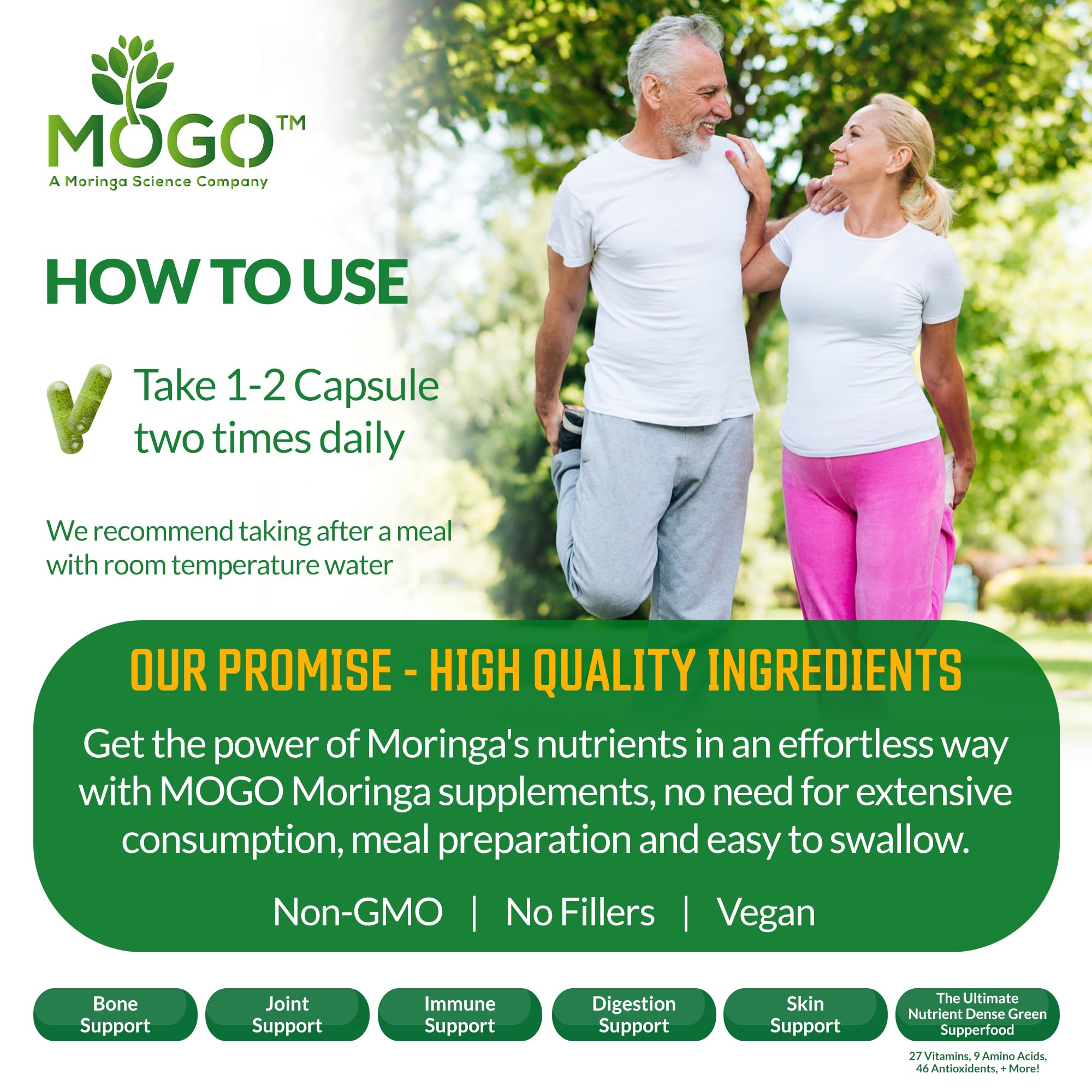 MOGO Moringa Capsules -180 Ct| Boost Energy, Immune, Gut, Joint Support | Made with Pure Organic Moringa Powder Organic Capsules | Made in USA MOGO buy supplements canada