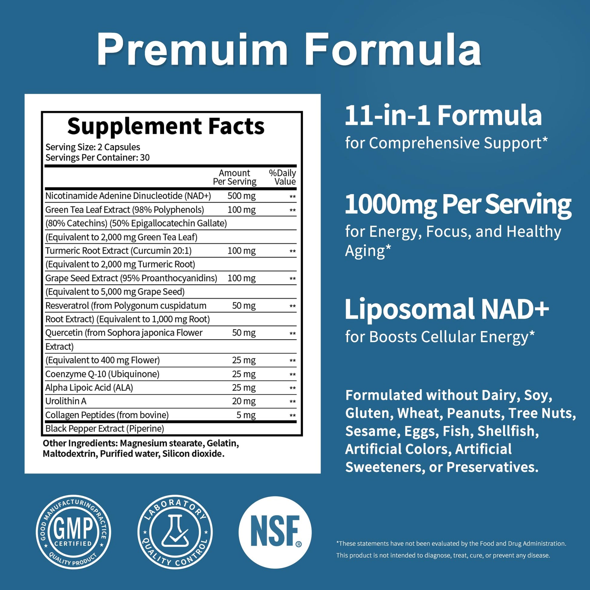 NAD Supplement 11-in-1 Extra Strength – Liposomal NAD with Resveratrol, CoQ10, Urolithin A, ALA & Turmeric – Supports Anti-Aging, Cellular Repair, Energy & Focus – for Women & Men – 60 Capsules JuvaNutra buy supplements canada