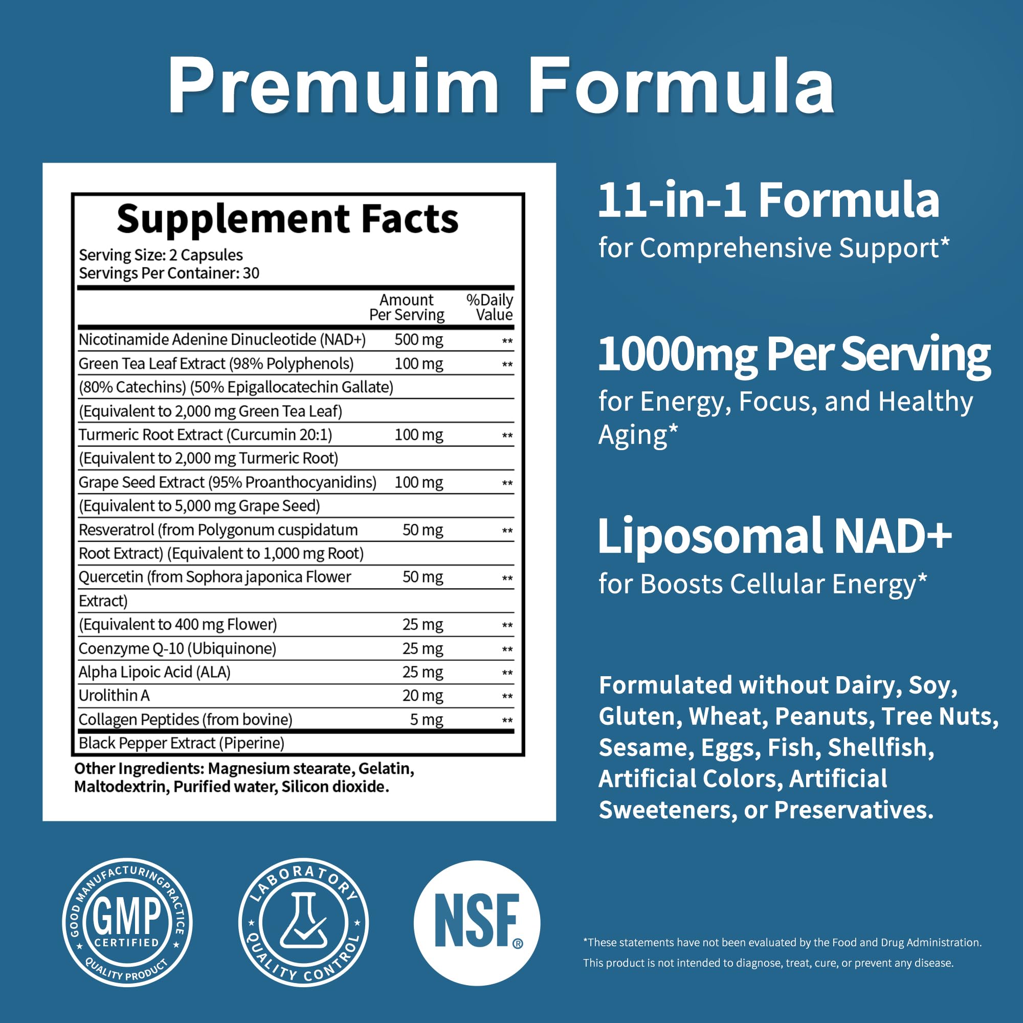 NAD Supplement 11-in-1 Extra Strength – Liposomal NAD with Resveratrol, CoQ10, Urolithin A, ALA & Turmeric – Supports Anti-Aging, Cellular Repair, Energy & Focus – for Women & Men – 60 Capsules JuvaNutra buy supplements canada