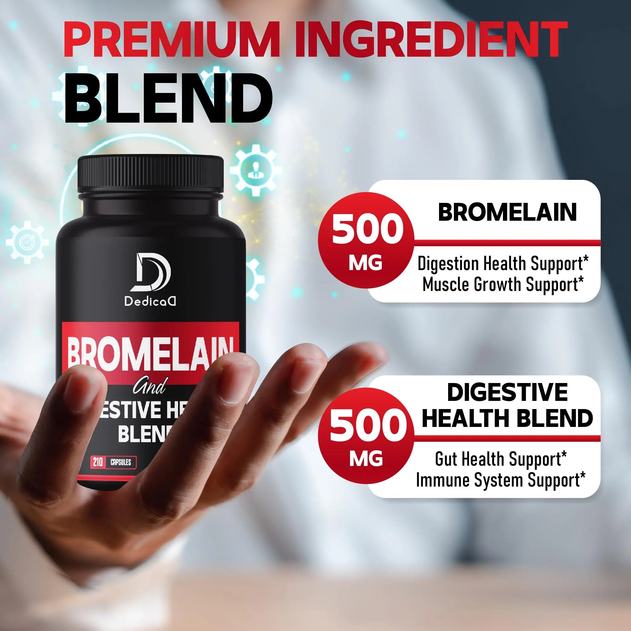 DEDICAD 6in1 Bromelain 500mg Supplement - 1000mg per Serving - 210 Capsules with Digestive Health Blend as Quercetin, Ginger, Turmeric, Papaya - Support Overall Health, Digestion & Immune System DEDICAD buy supplements canada