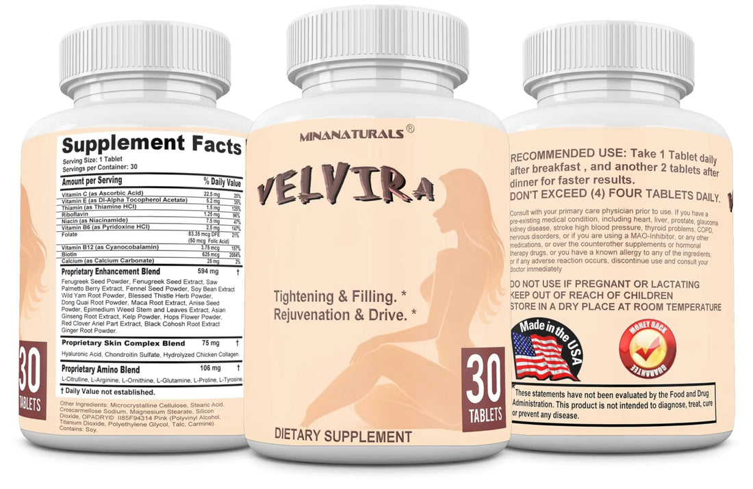 MINANATURALS VELVIRA Feminine Wellness Support Supplement for Women Herbal Rejuvenation Formula with Vitamins, Amino Acids & Collagen 30 Tablets MINANATURALS buy supplements canada
