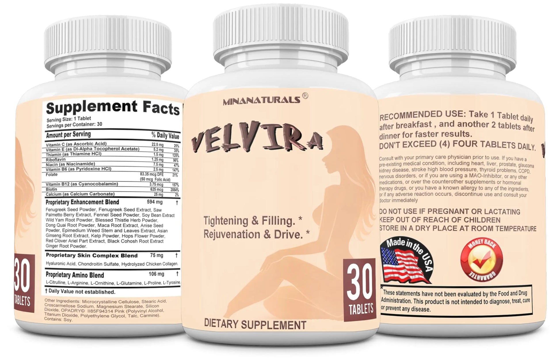MINANATURALS VELVIRA Feminine Wellness Support Supplement for Women Herbal Rejuvenation Formula with Vitamins, Amino Acids & Collagen 30 Tablets MINANATURALS buy supplements canada