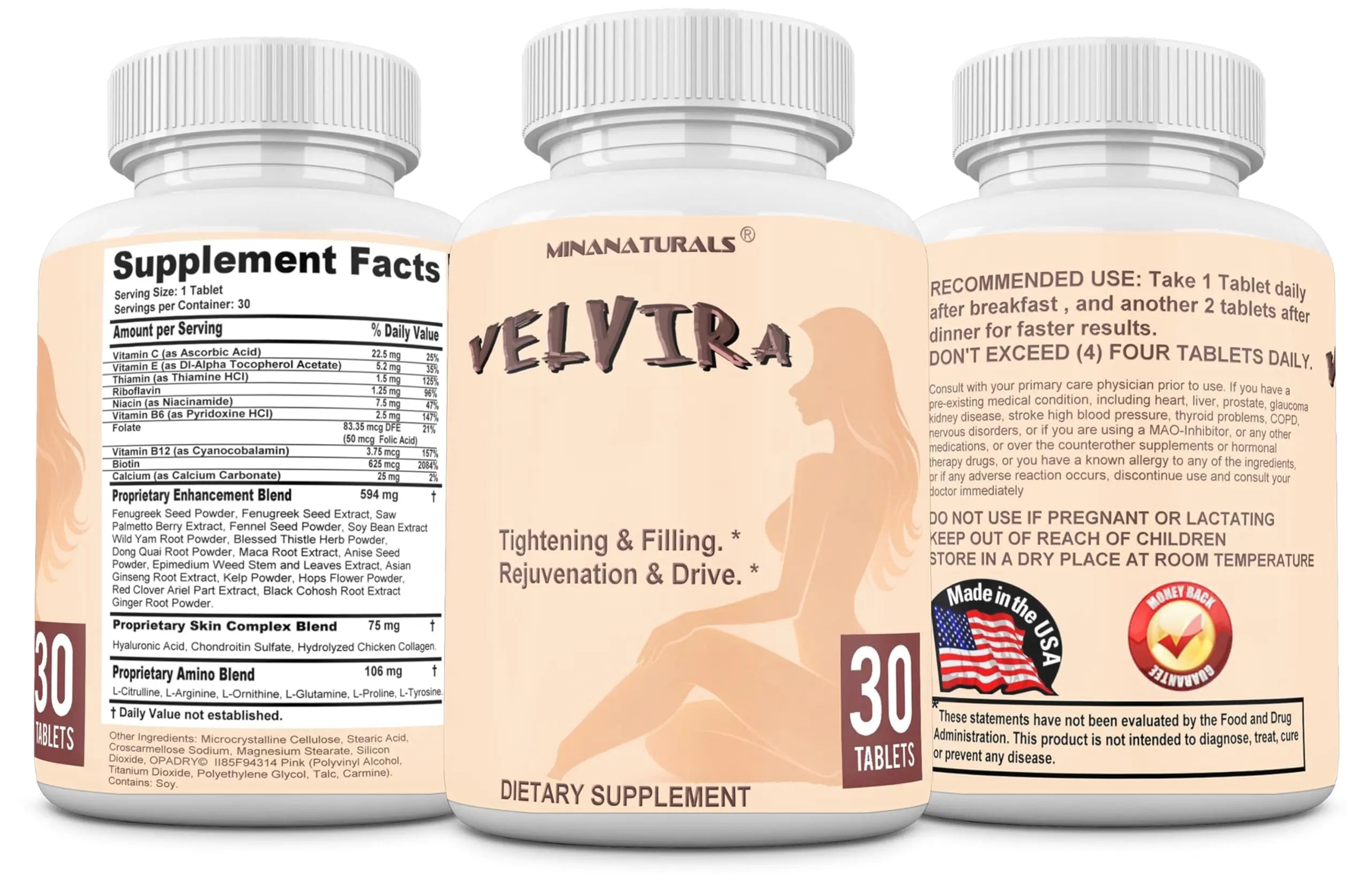 MINANATURALS VELVIRA Feminine Wellness Support Supplement for Women Herbal Rejuvenation Formula with Vitamins, Amino Acids & Collagen 30 Tablets MINANATURALS buy supplements canada