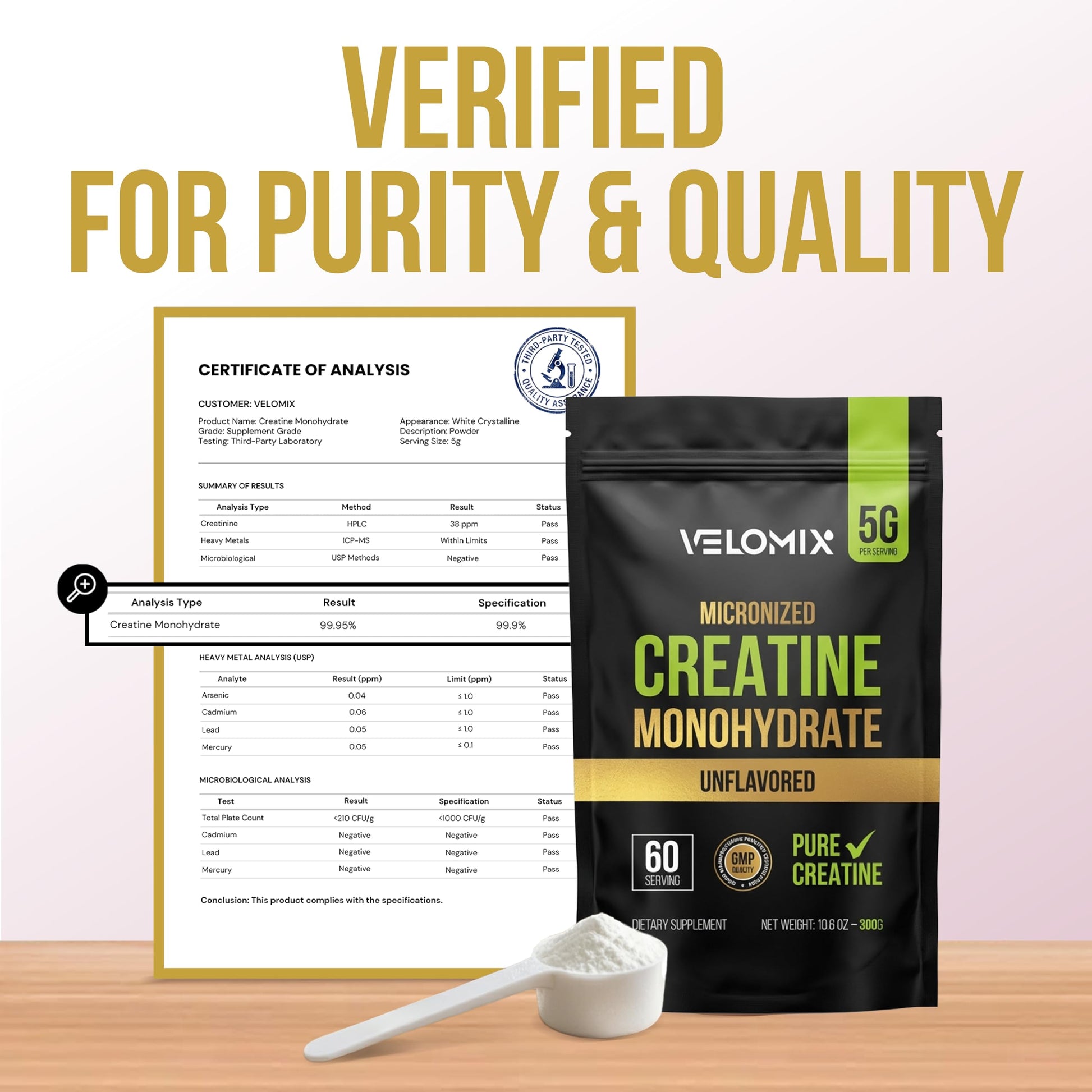 VELOMIX Micronized Creatine Monohydrate Powder - 100% Pure Creatine Powder Unflavored and Easy to Mix | Supports Muscle Growth, Recovery, and Strength | 5000mg Per Serv (5g) - 60 Servings VELOMIX buy supplements canada