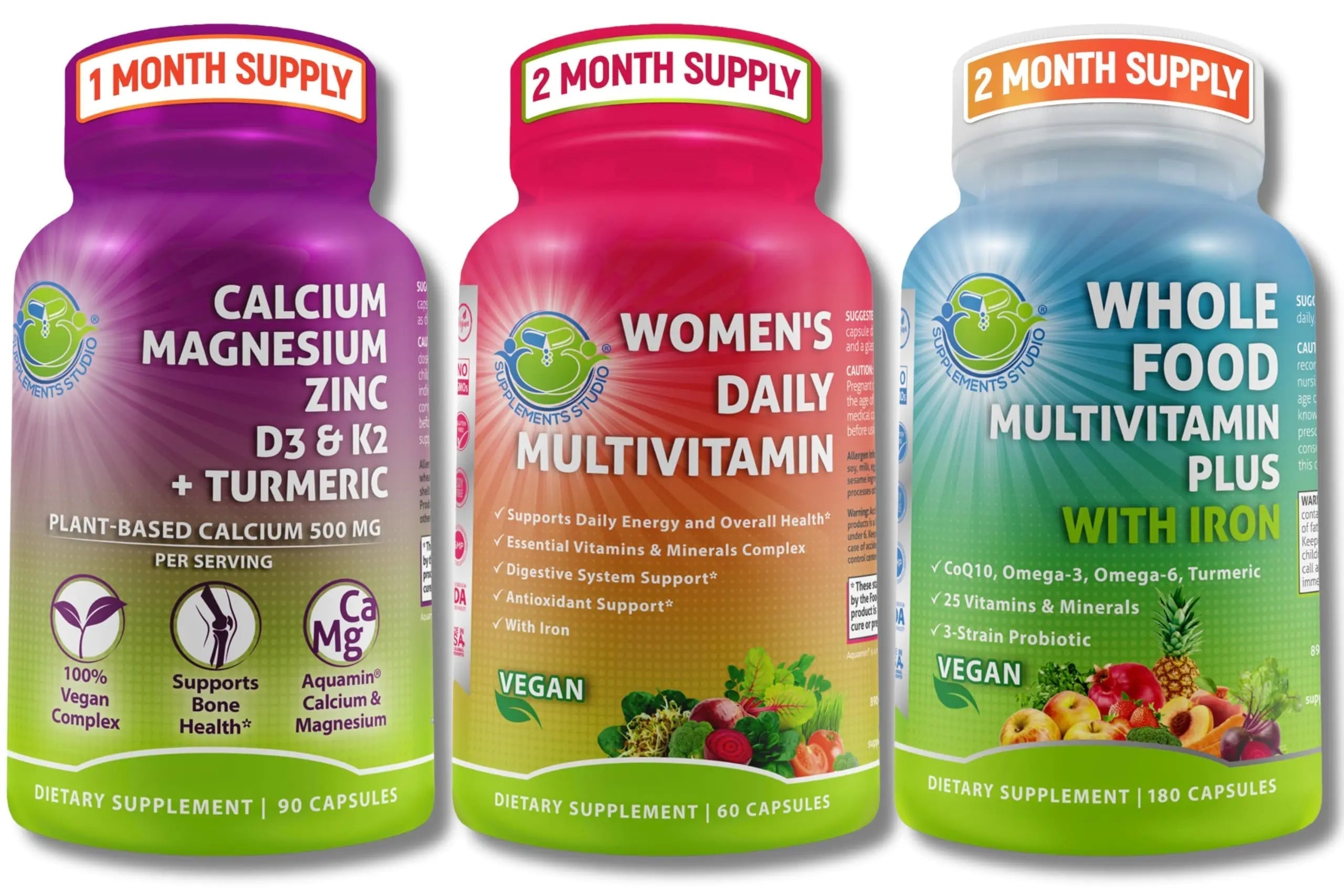 SUPPLEMENTS STUDIO Vegan Bone, Immune, & Energy Support Trio – Whole Food Multivitamin with Iron + Women’s Multivitamin with Iron SUPPLEMENTS STUDIO buy supplements canada