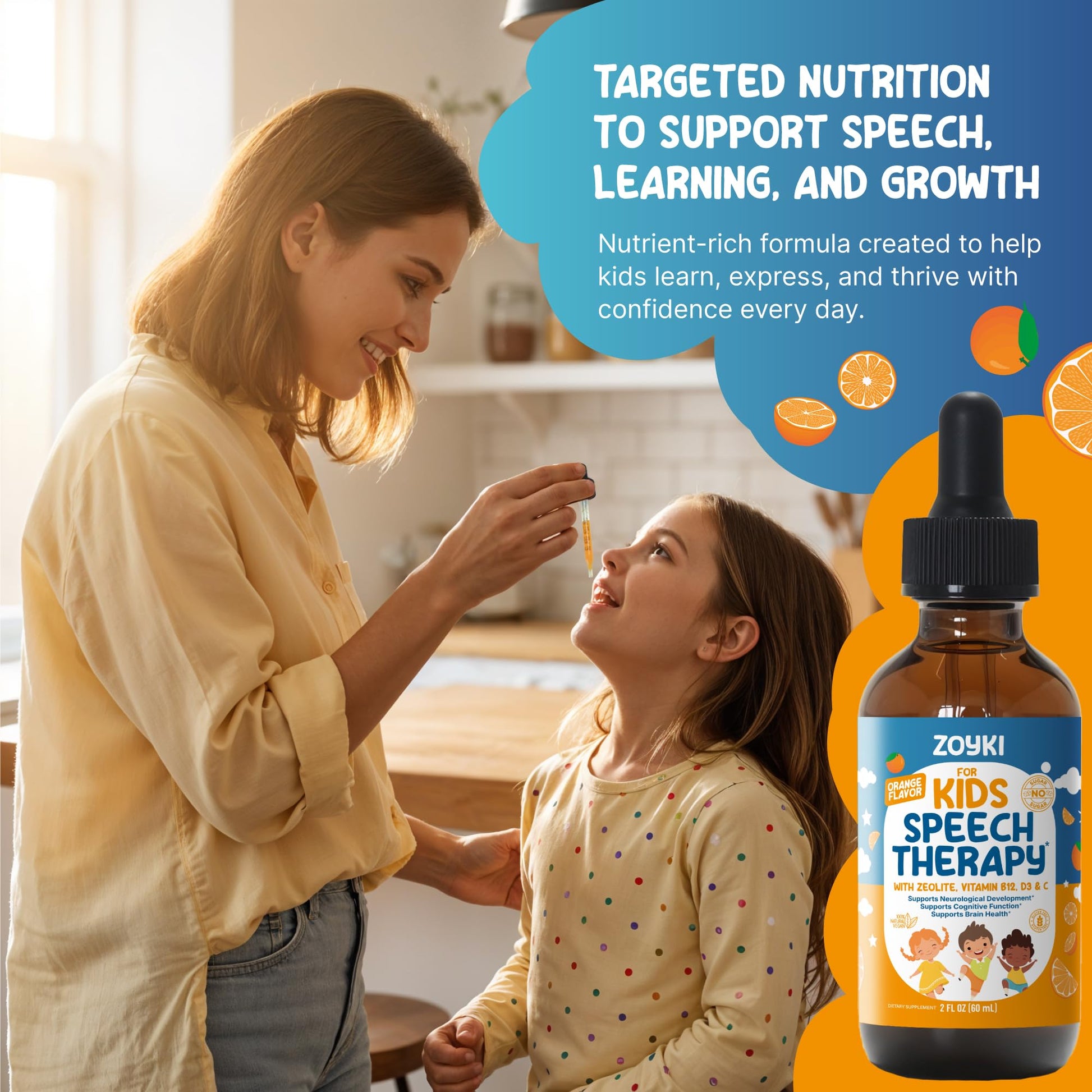 Zoyki Speech Therapy Drops for Kids - Speech Support Supplement for Communication Delay Cognitive Function Language & Brain Development with Zeolite Vitamins B12 D3 C - Sugar Free Gluten-Free Vegan Zoyki buy supplements canada