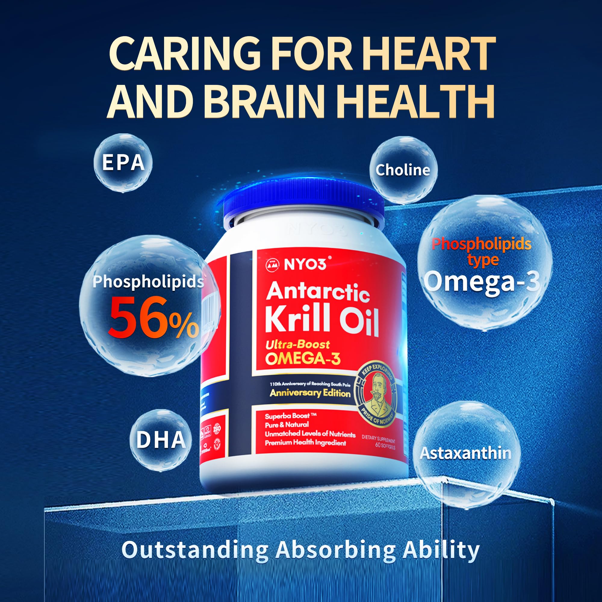 NYO3 Antarctic Krill Oil 1000mg Omega 3 Supplement, EPA & DHA, 90 Softgels Astaxanthin NYO3 buy supplements canada